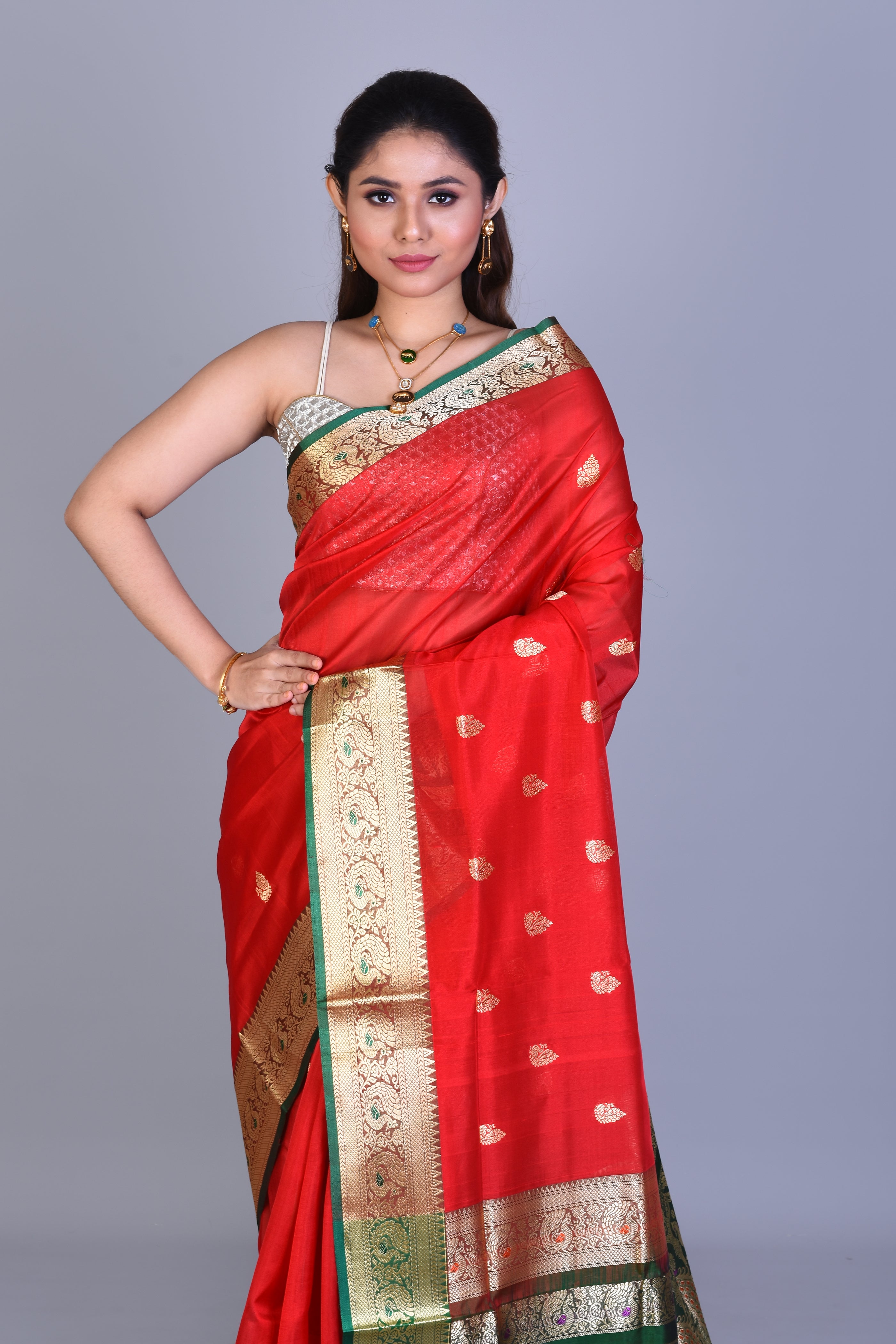 Red Pattu Silk Saree with Blouse Piece - Keya Seth Exclusive