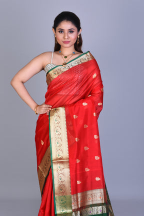 Red Pattu Silk Saree with Blouse Piece - Keya Seth Exclusive