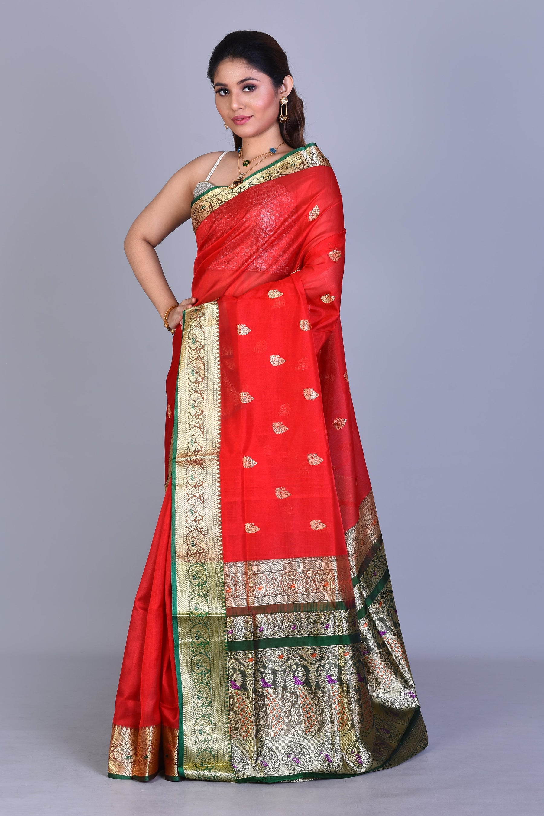 Red Pattu Silk Saree with Blouse Piece - Keya Seth Exclusive