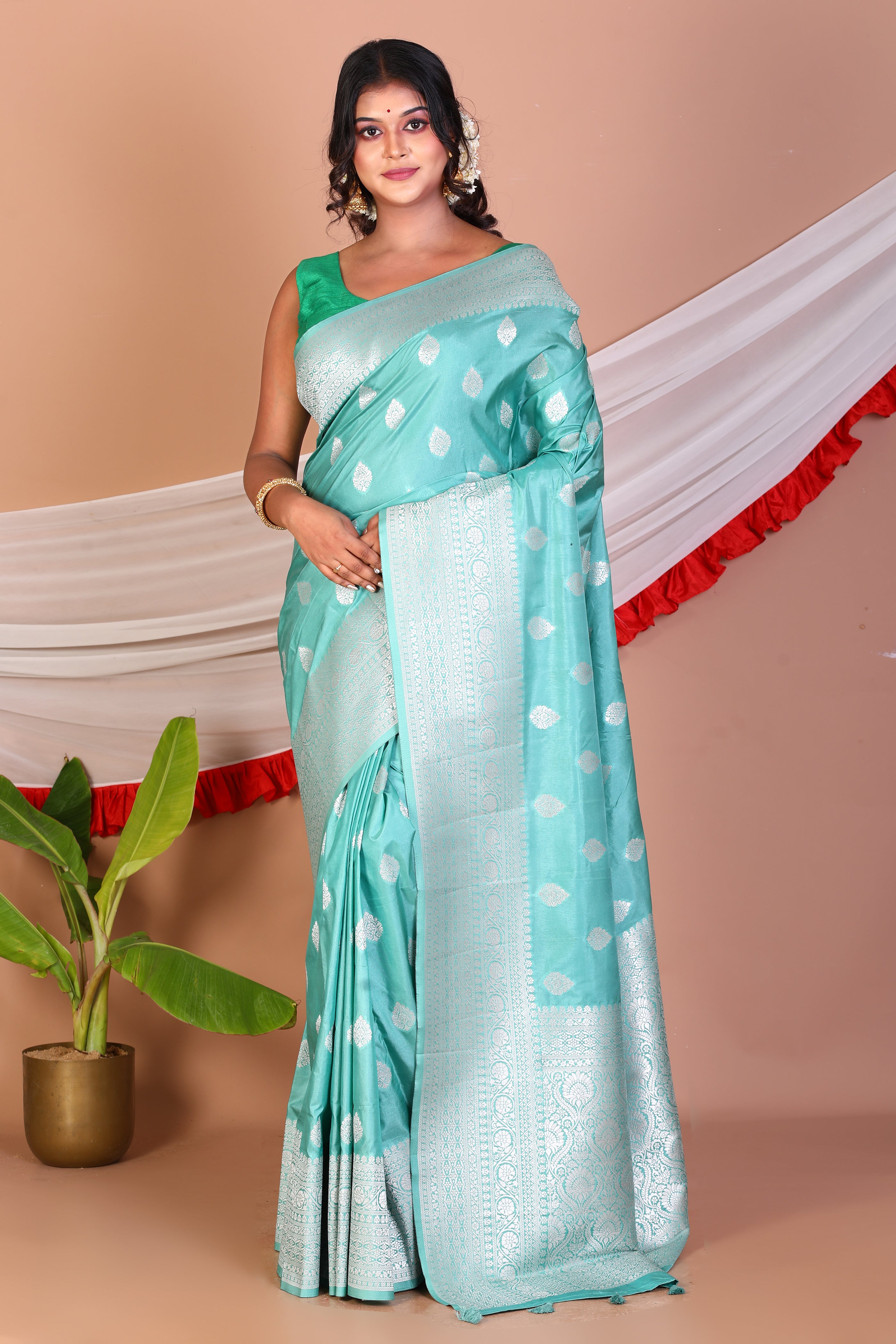 Sea Green Blended Katan Silk Saree - Keya Seth Exclusive