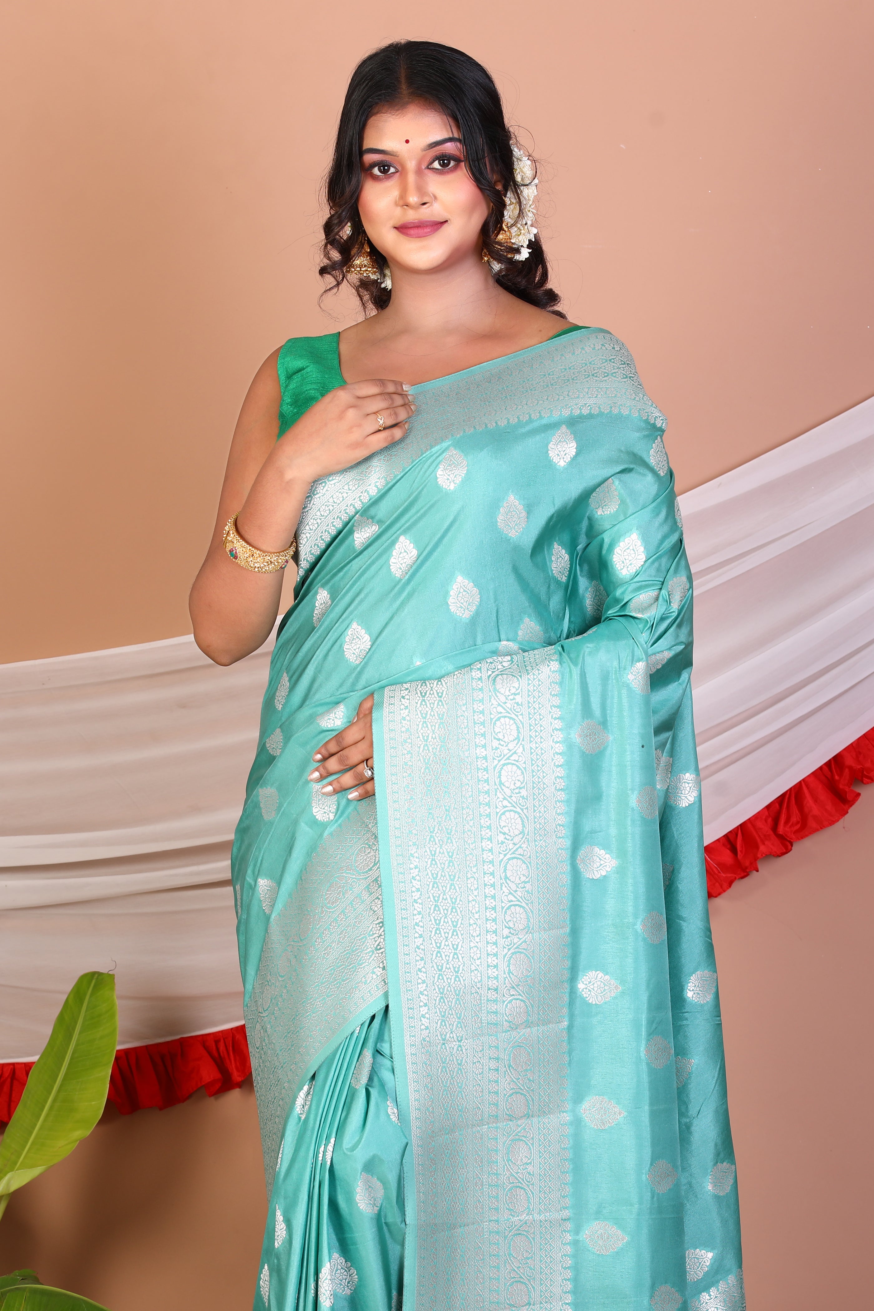 Sea Green Blended Katan Silk Saree - Keya Seth Exclusive