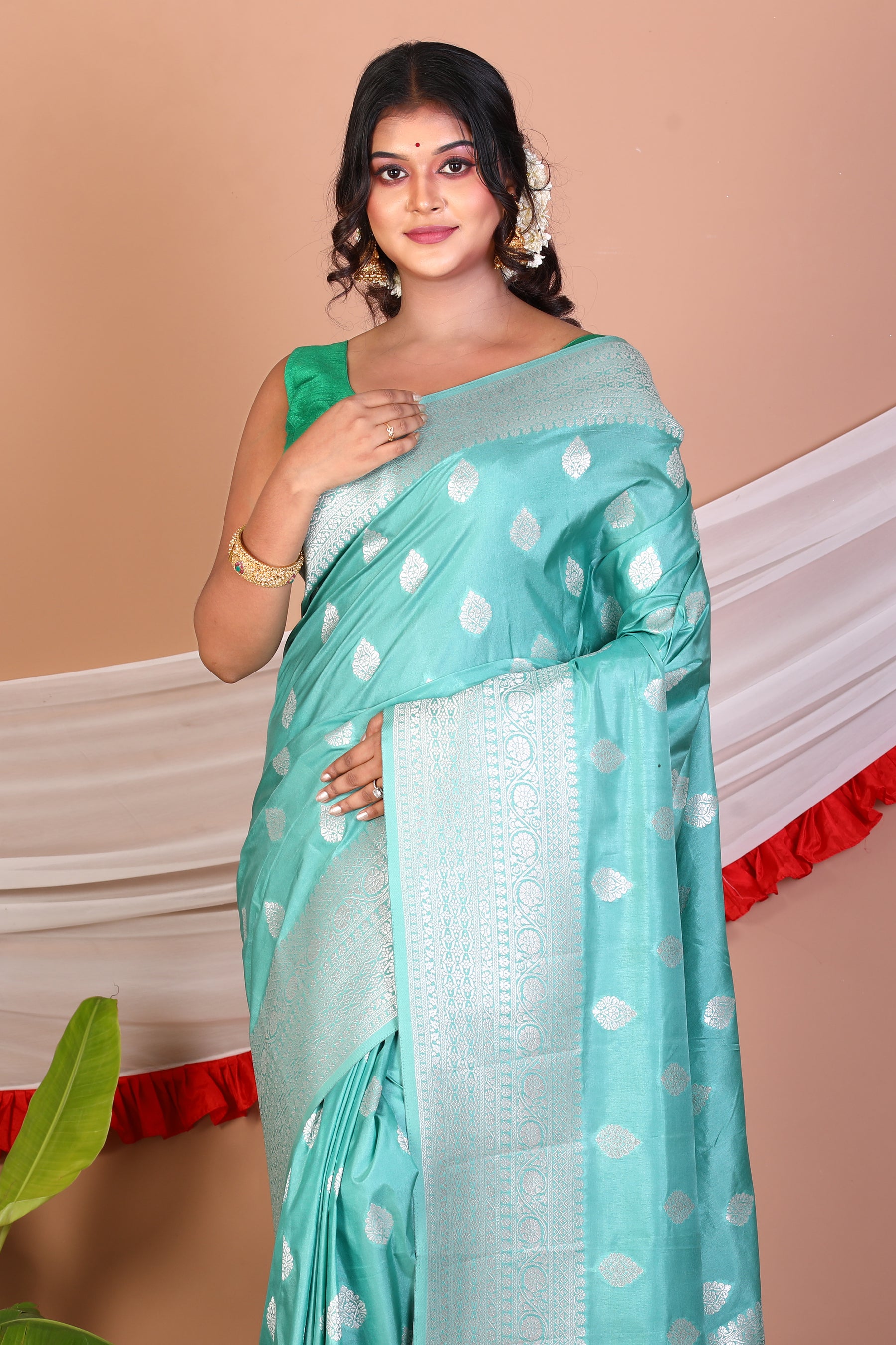 Sea Green Blended Katan Silk Saree - Keya Seth Exclusive