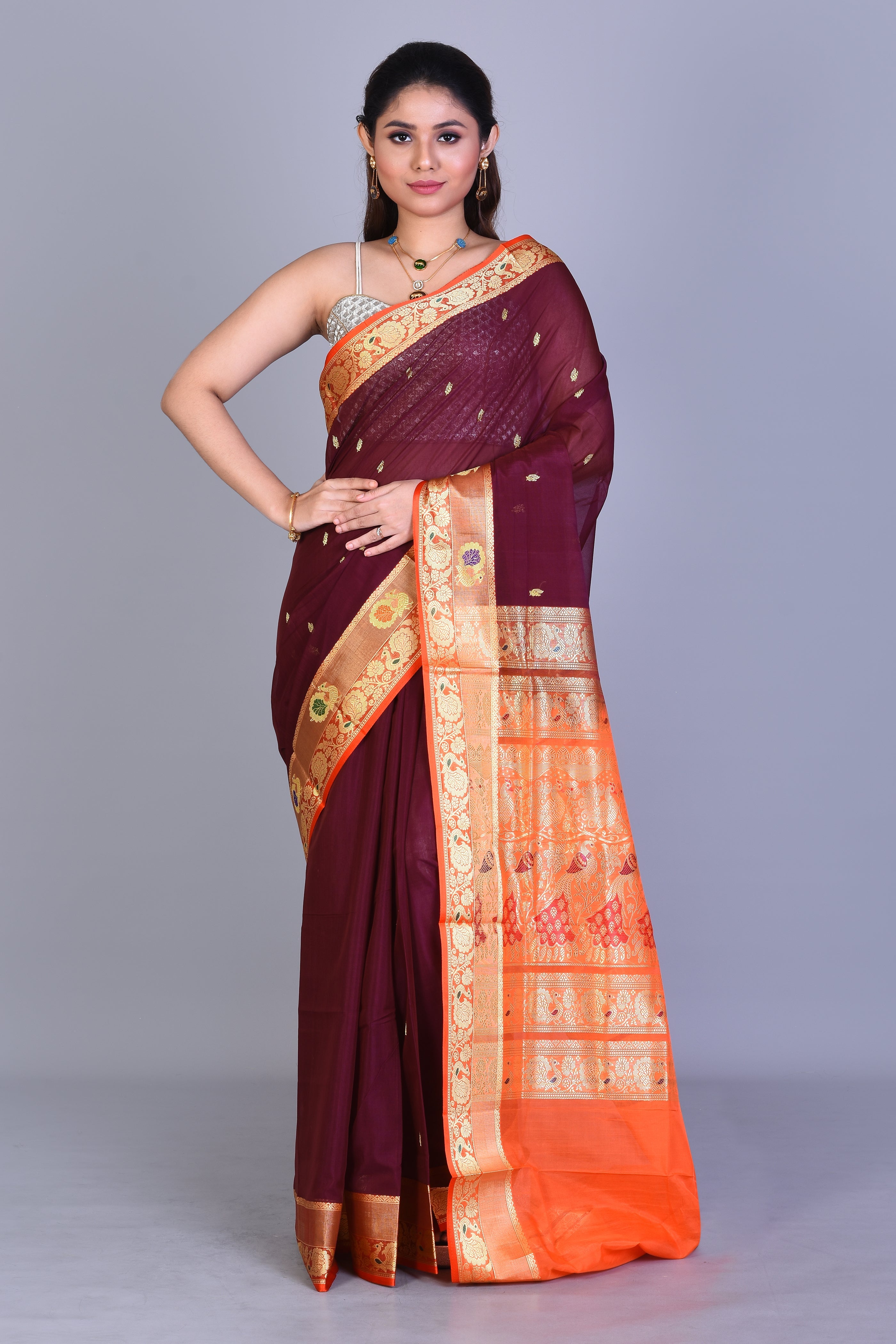 Wine Pattu Silk Saree with Blouse Piece - Keya Seth Exclusive