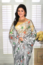 Load image into Gallery viewer, Light Grey Tissue Saree with Thin Borders - Keya Seth Exclusive
