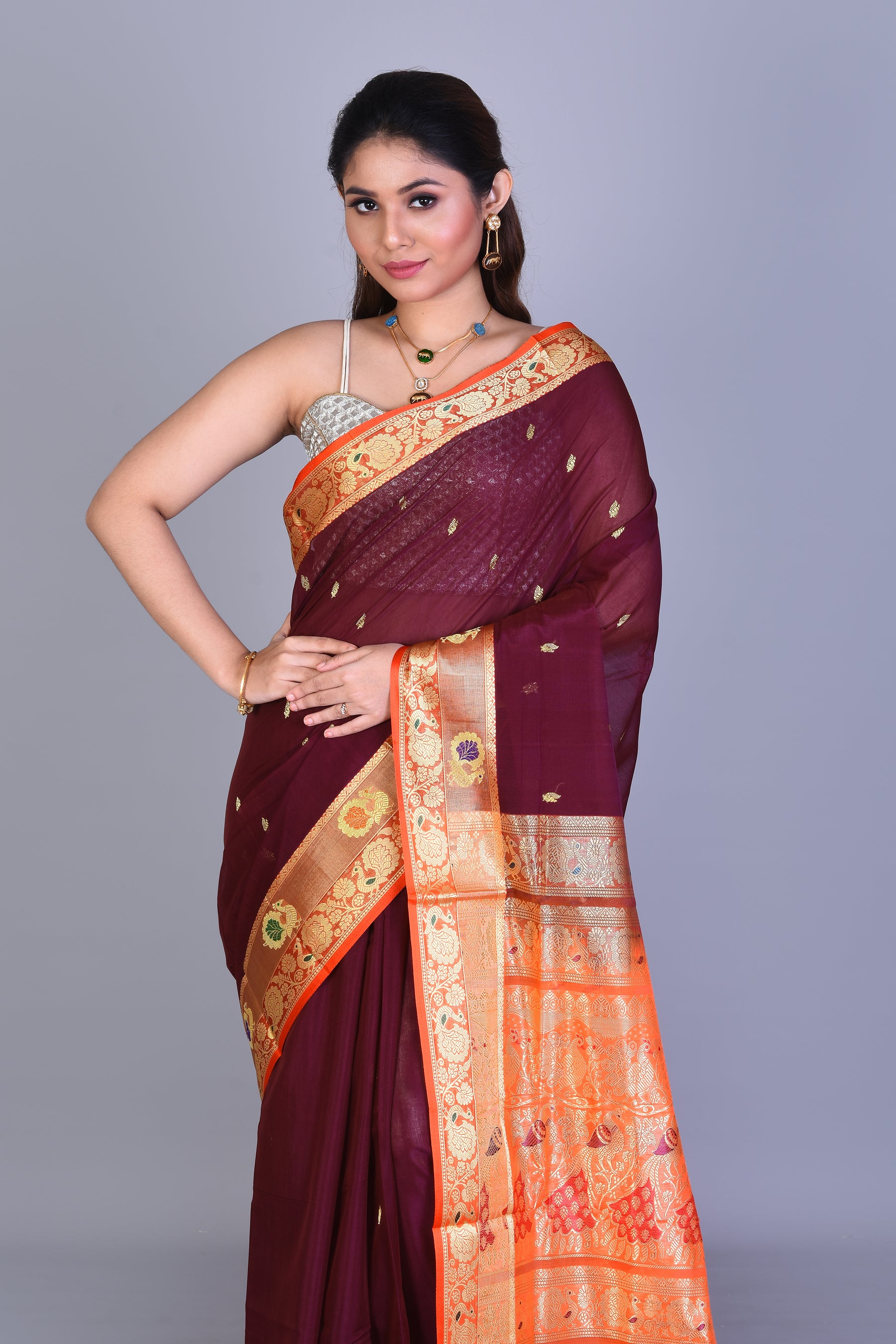 Wine Pattu Silk Saree with Blouse Piece - Keya Seth Exclusive