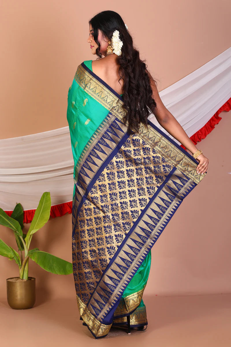 Dual Tone Green Pure Kanjivaram Silk Saree - Keya Seth Exclusive
