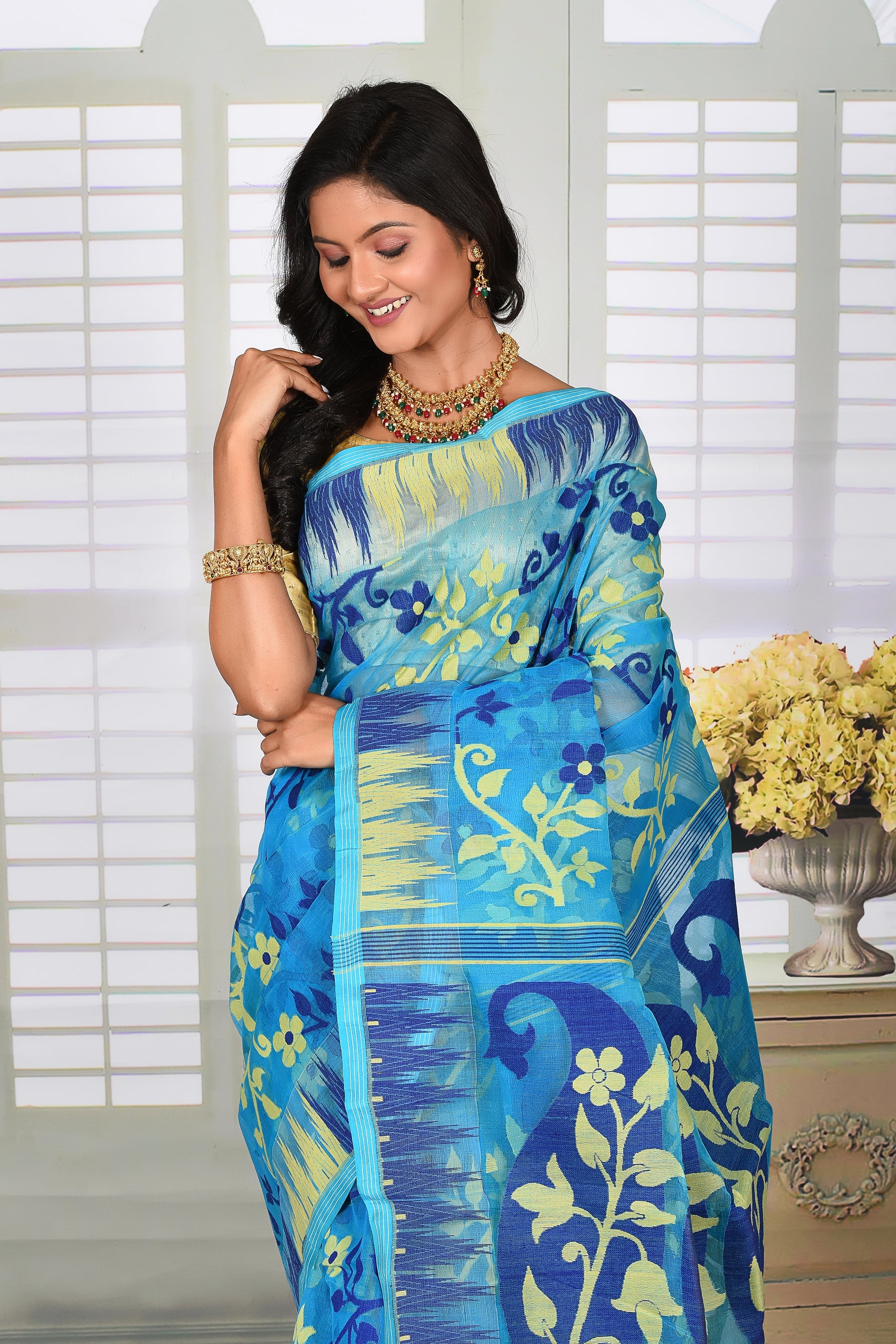 Lightweight Blue Jamdani Saree - Keya Seth Exclusive