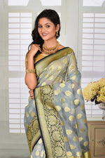 Load image into Gallery viewer, Light Grey Soft Tissue Saree with Black border - Keya Seth Exclusive
