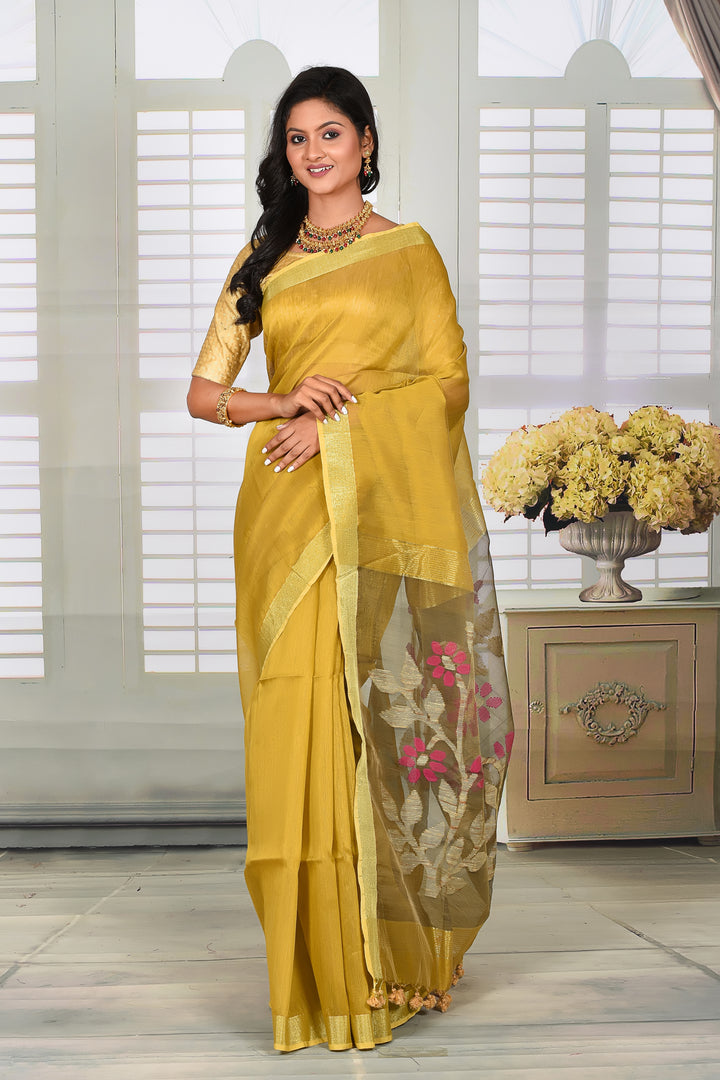 Mustard Yellow Linen Handloom Saree - Keya Seth Exclusive