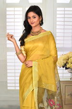 Load image into Gallery viewer, Mustard Yellow Linen Handloom Saree - Keya Seth Exclusive
