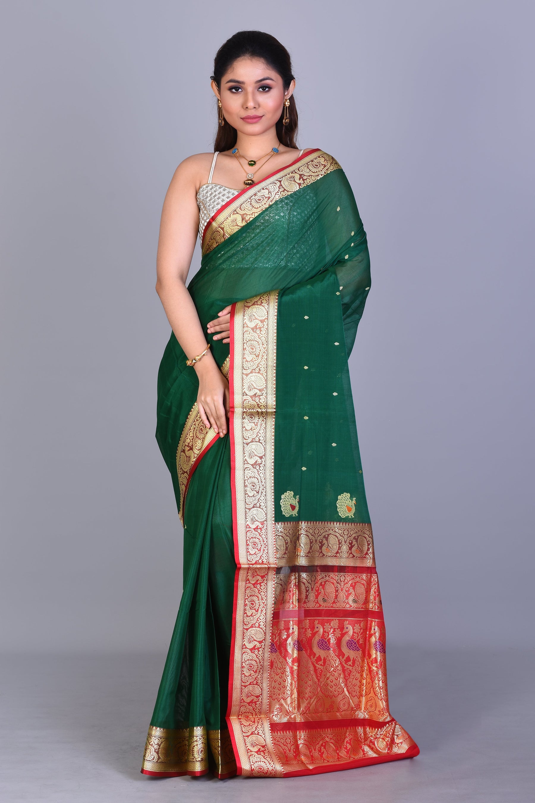 Bottle Green Pattu Silk Saree with Blouse Piece - Keya Seth Exclusive