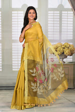 Load image into Gallery viewer, Mustard Yellow Linen Handloom Saree - Keya Seth Exclusive
