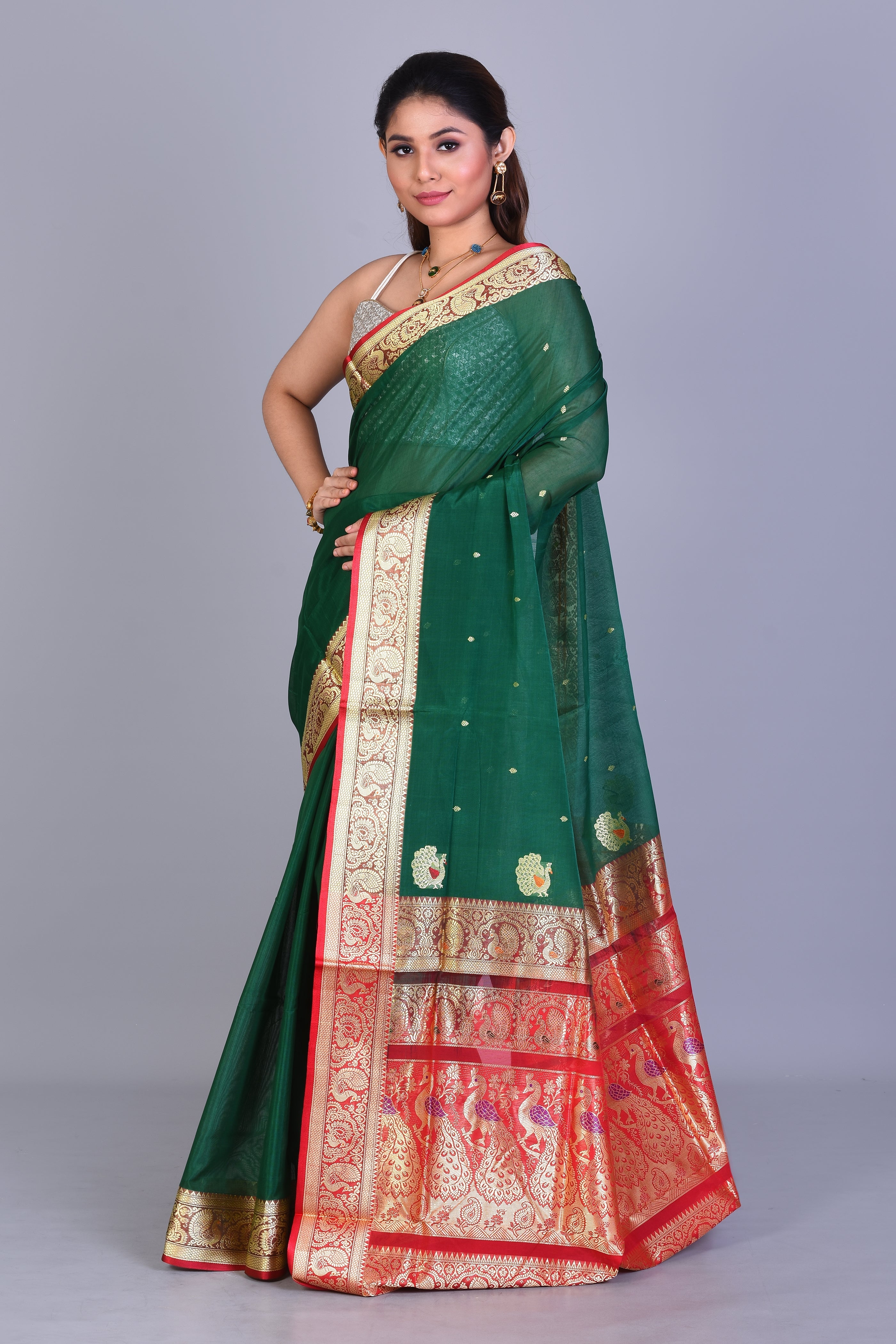 Bottle Green Pattu Silk Saree with Blouse Piece - Keya Seth Exclusive