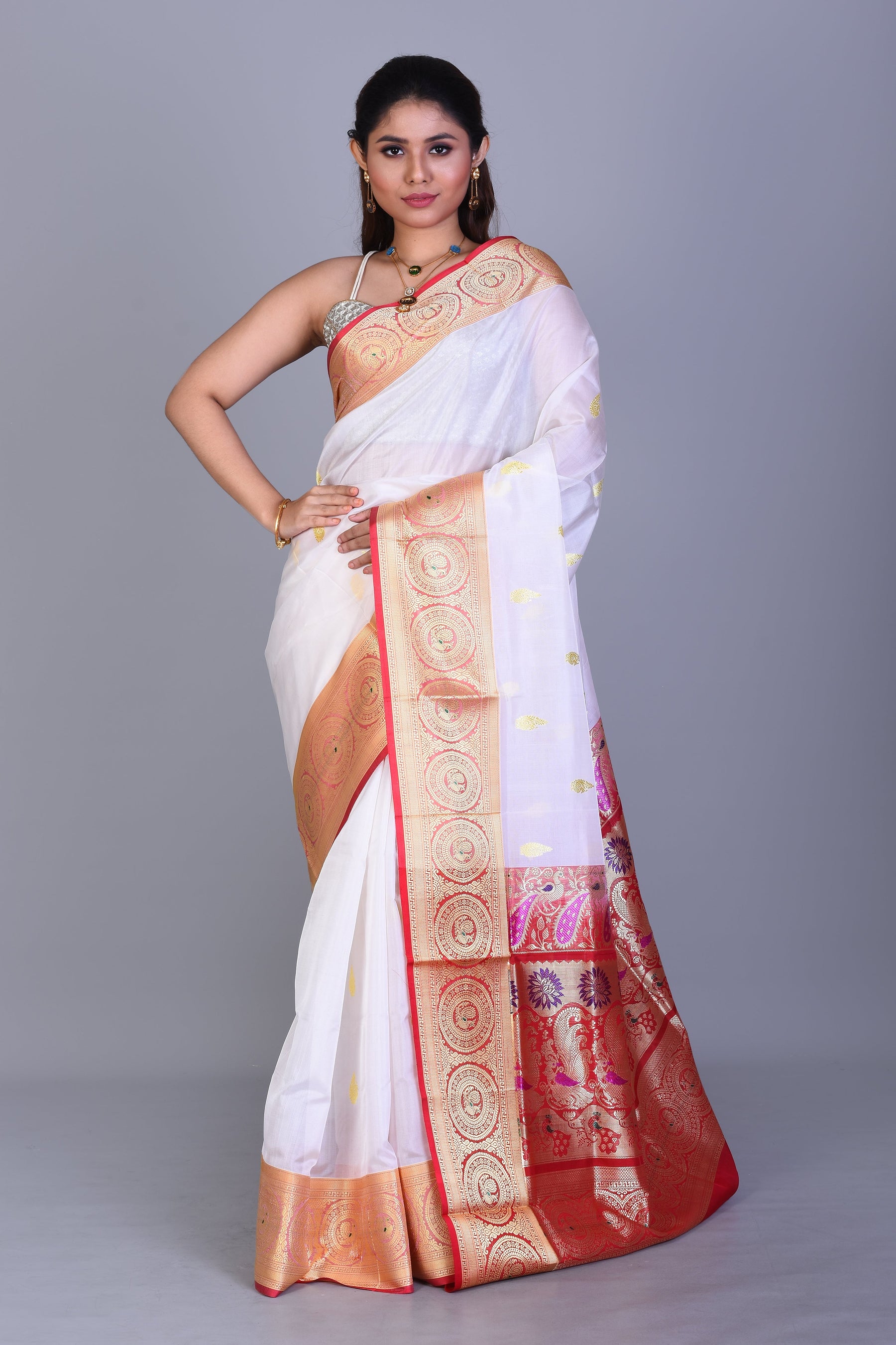 White Pattu Silk Saree with Blouse Piece - Keya Seth Exclusive