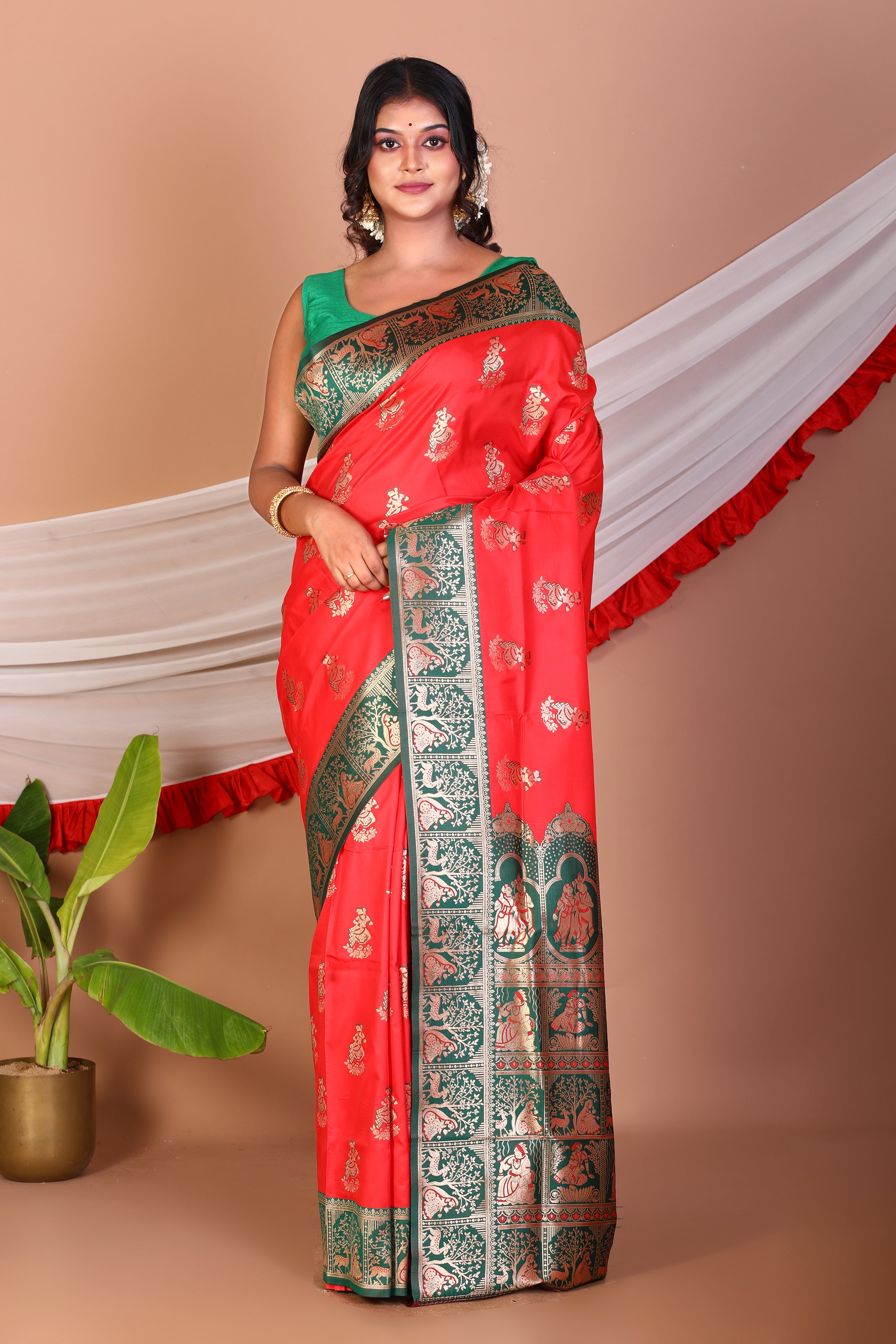 Red Blended Baluchari Saree - Keya Seth Exclusive