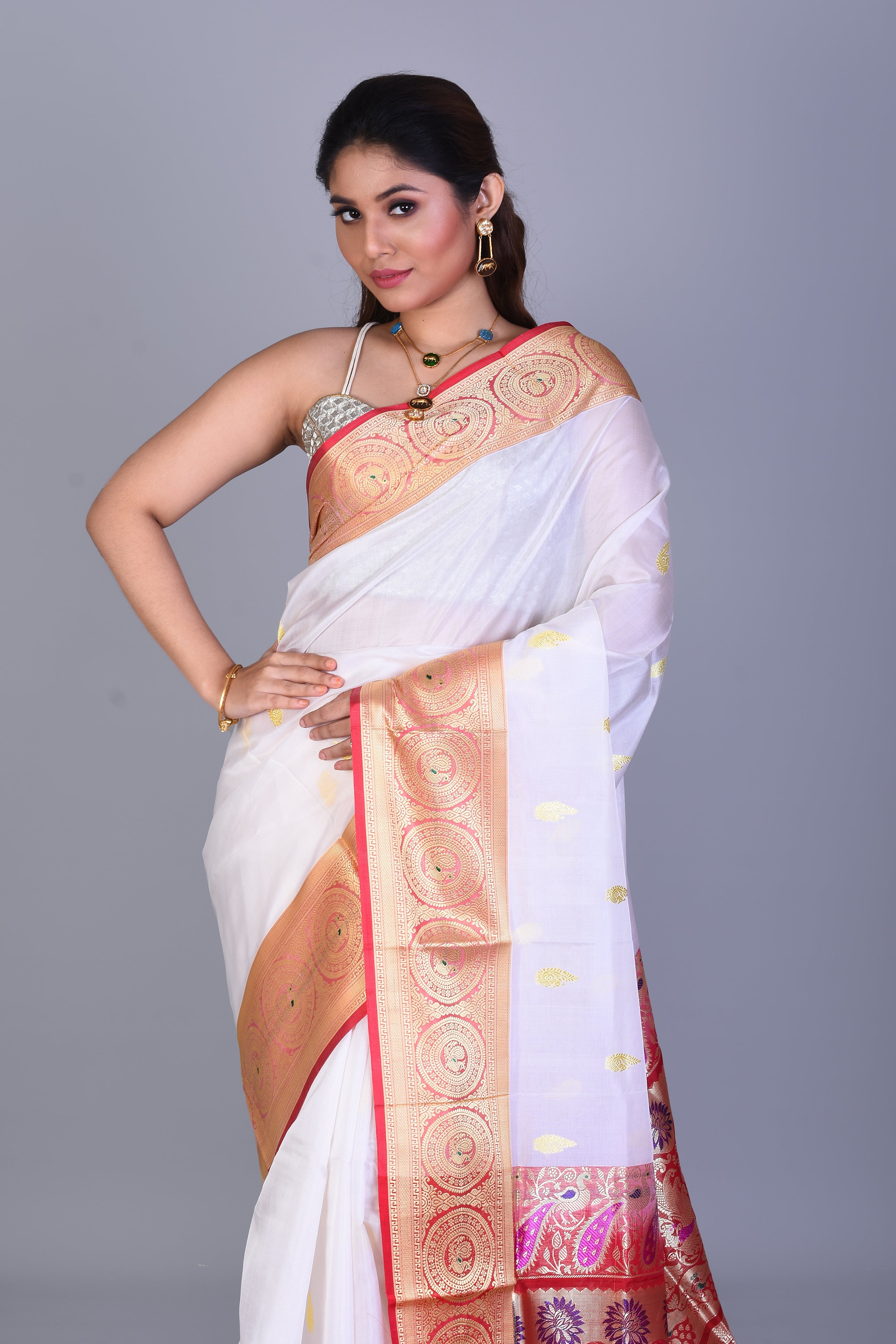 White Pattu Silk Saree with Blouse Piece - Keya Seth Exclusive