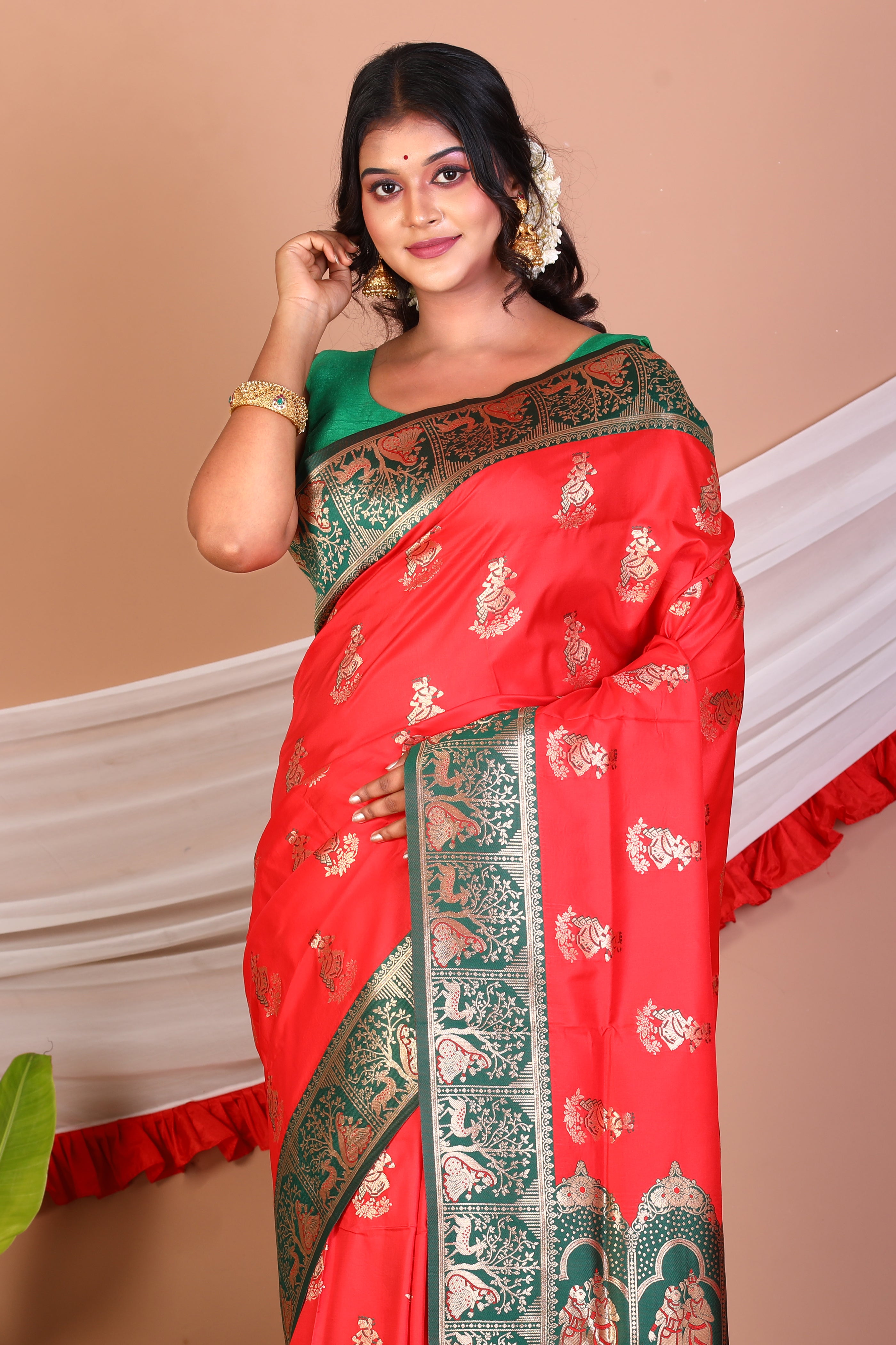 Red Blended Baluchari Saree - Keya Seth Exclusive