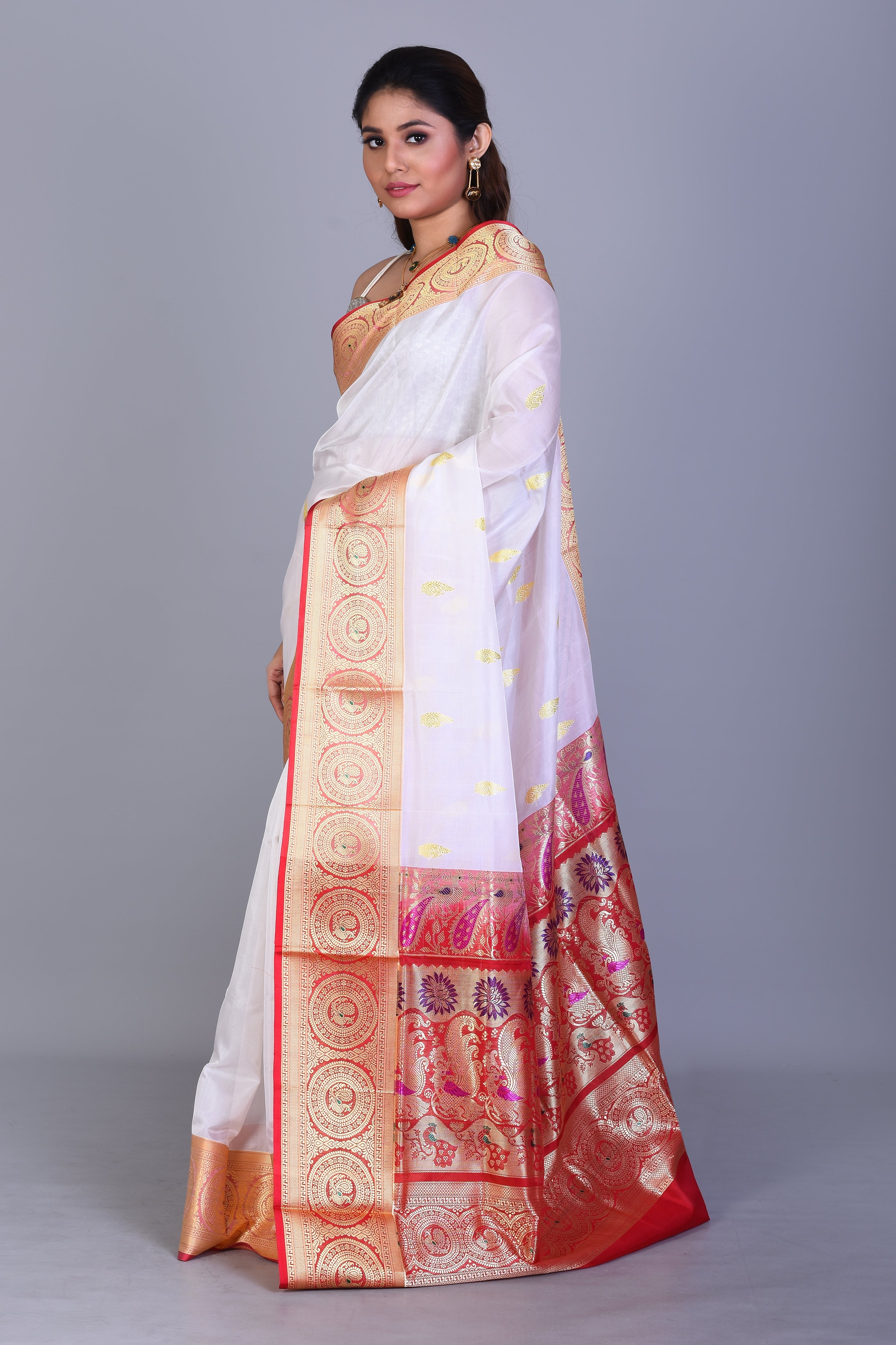 White Pattu Silk Saree with Blouse Piece - Keya Seth Exclusive