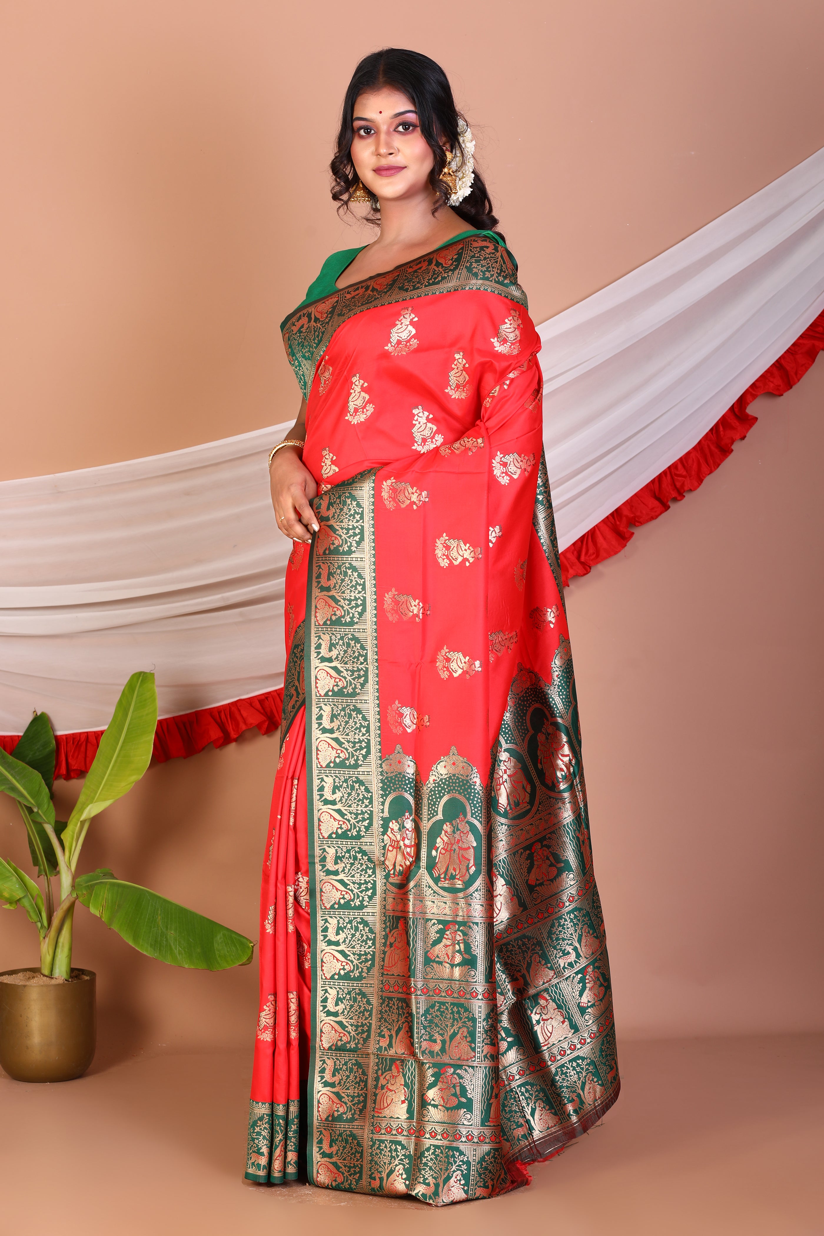 Red Blended Baluchari Saree - Keya Seth Exclusive