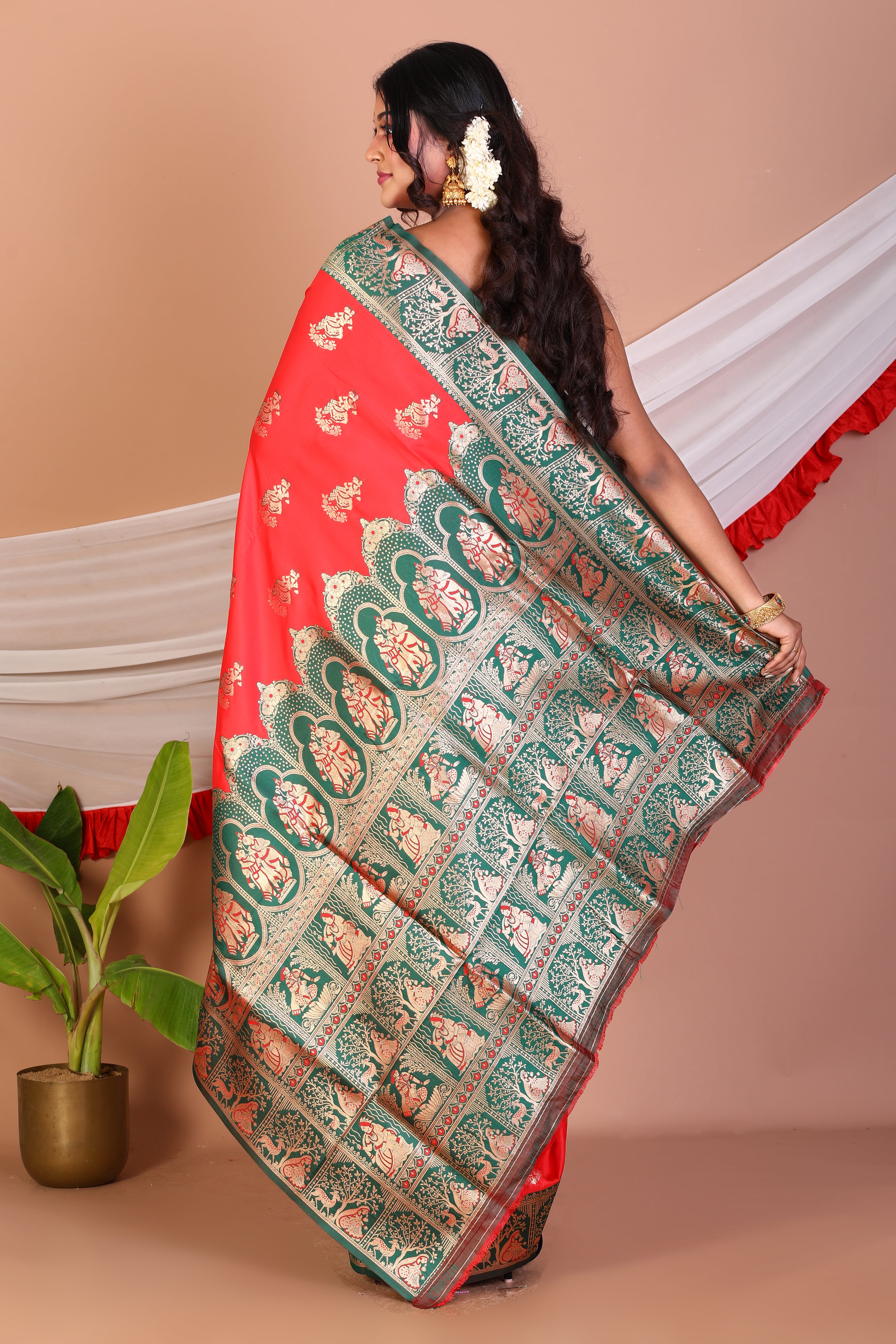 Red Blended Baluchari Saree - Keya Seth Exclusive