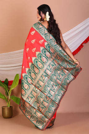 Red Blended Baluchari Saree - Keya Seth Exclusive