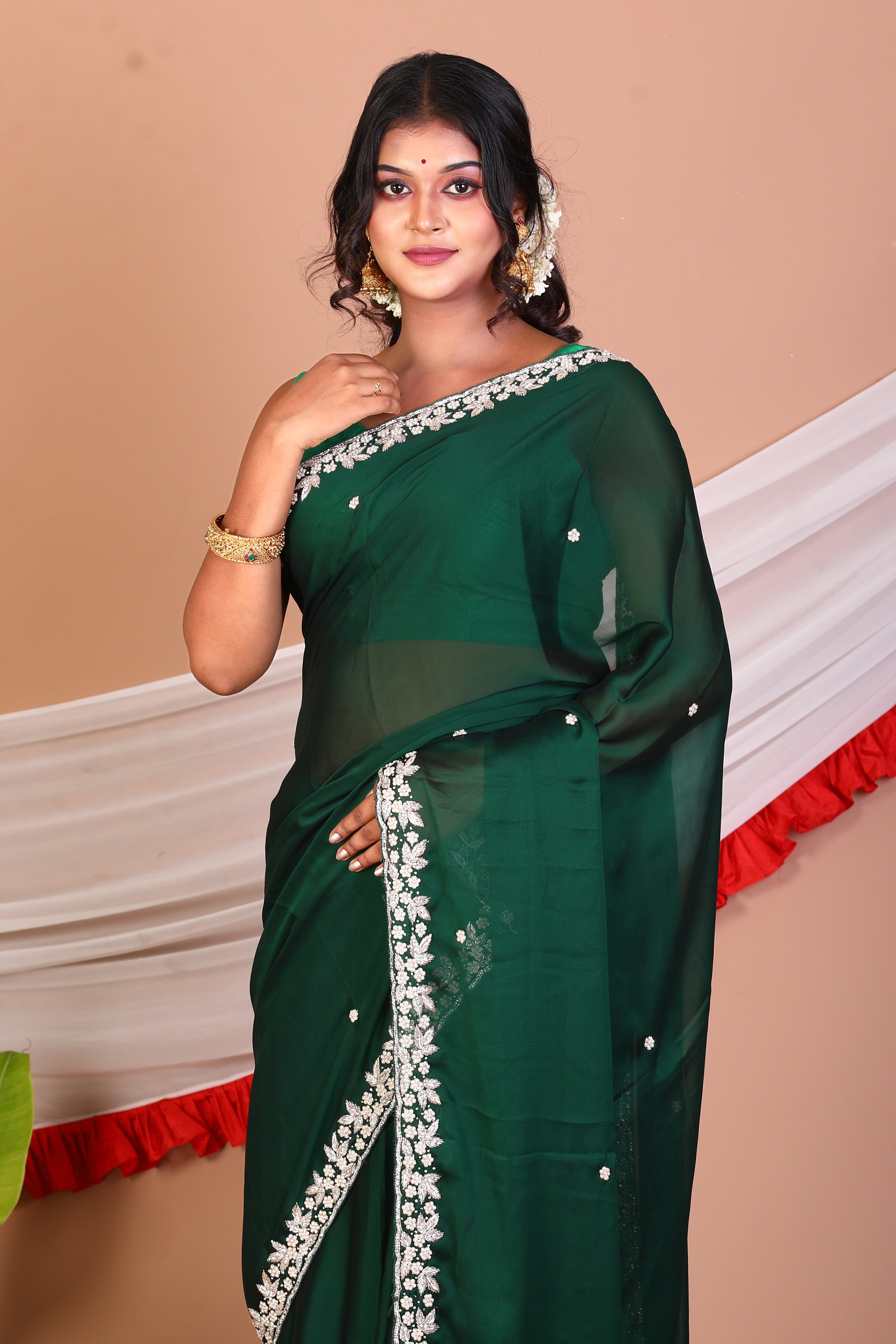 Green Pure Crepe Saree - Keya Seth Exclusive