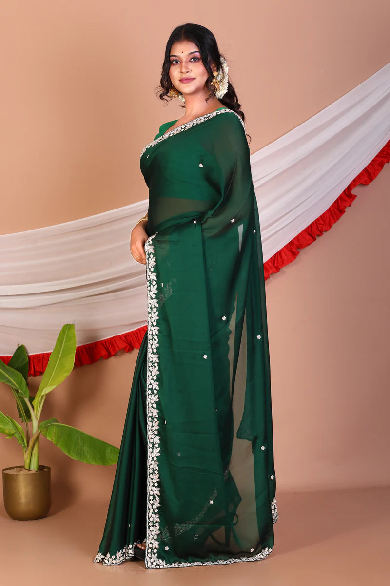 Green Pure Crepe Saree - Keya Seth Exclusive