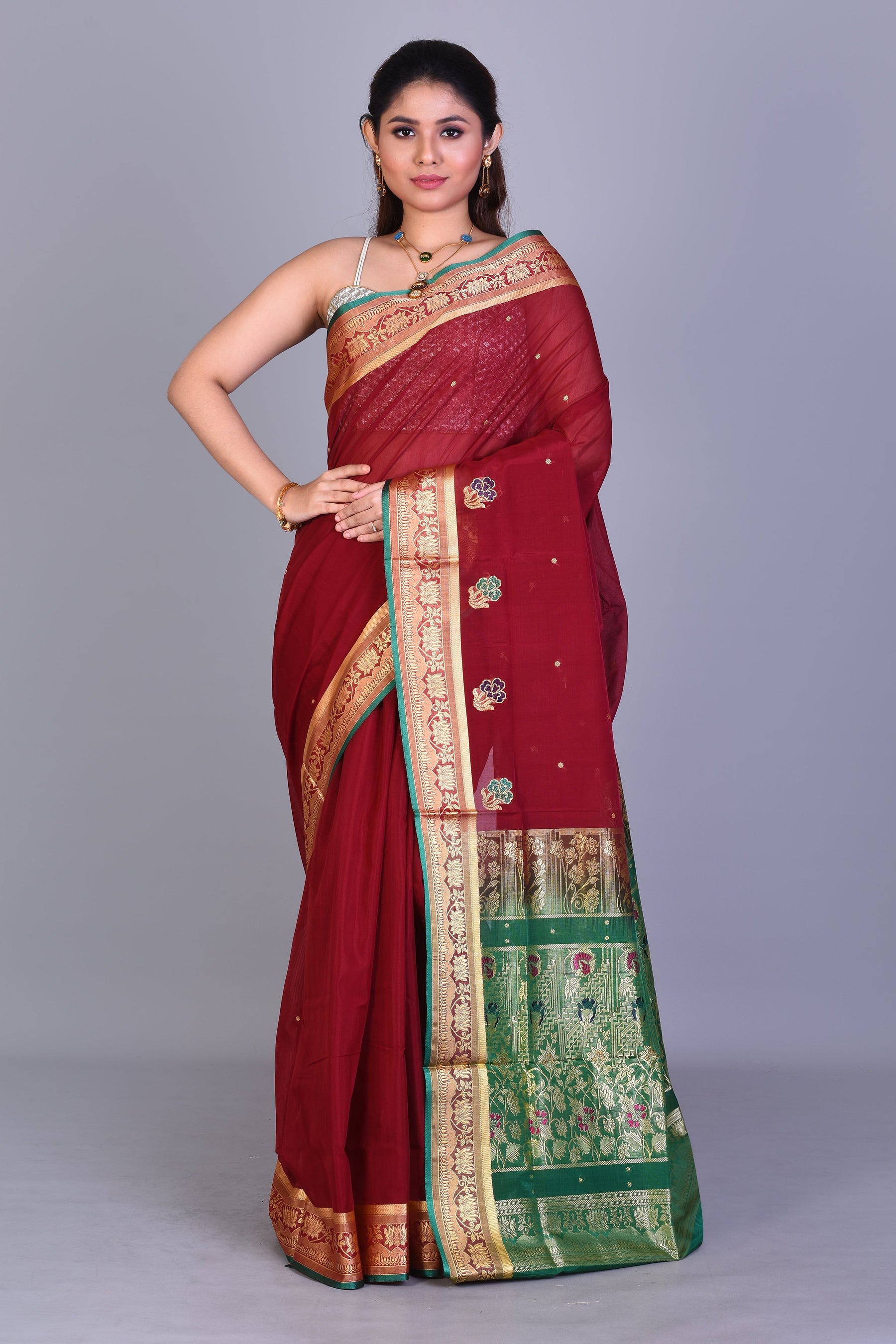 Maroon Pattu Silk Saree with Blouse Piece - Keya Seth Exclusive