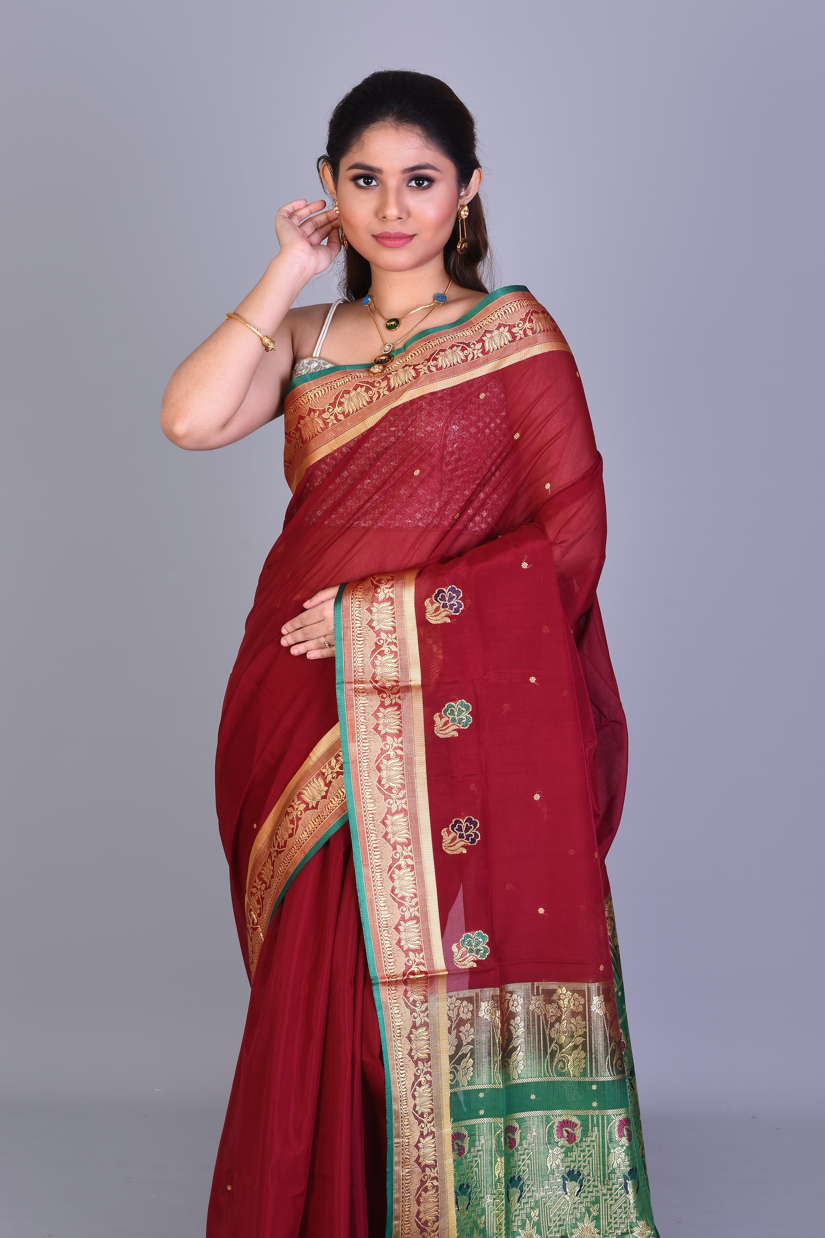 Maroon Pattu Silk Saree with Blouse Piece - Keya Seth Exclusive