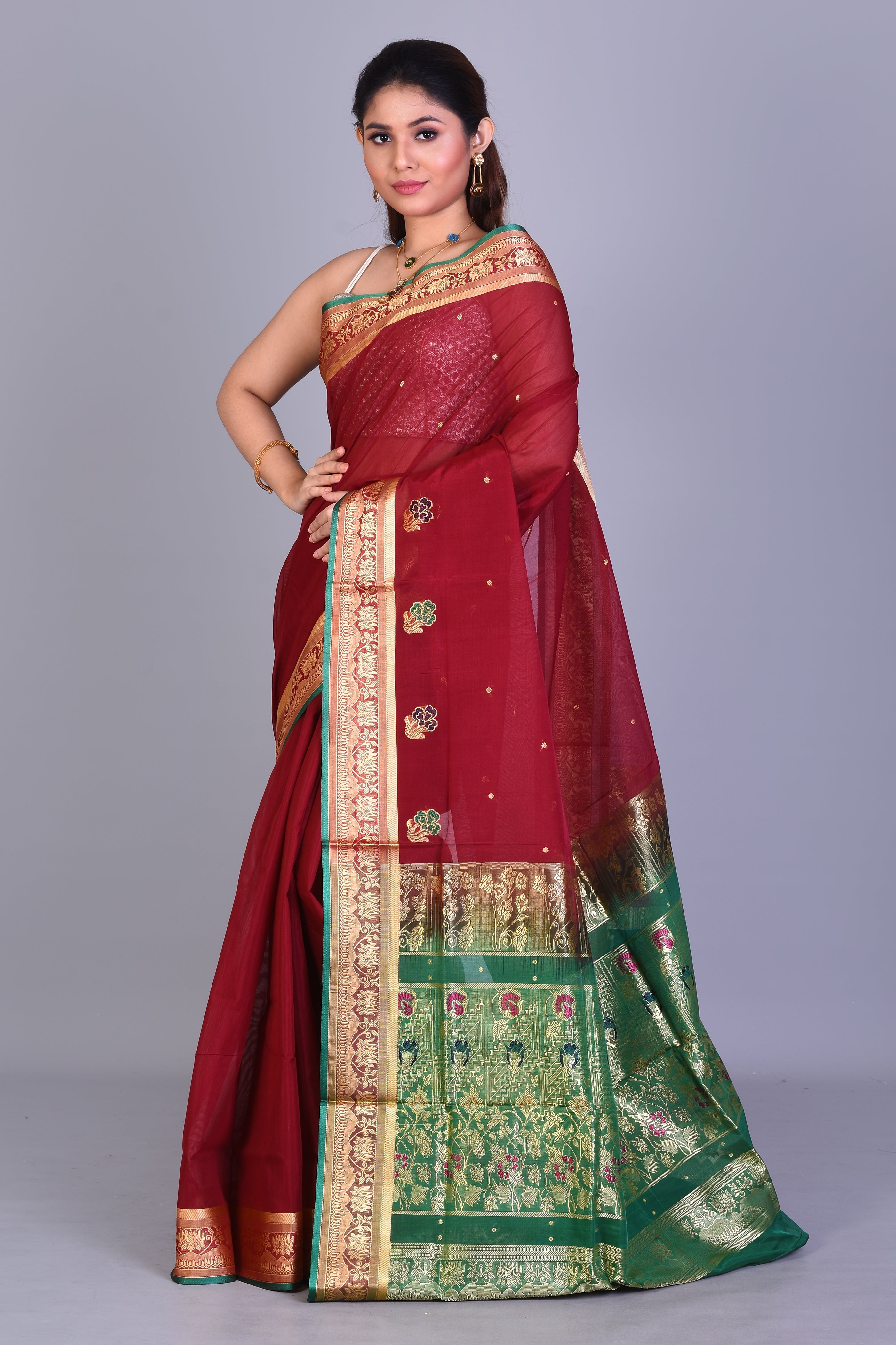 Maroon Pattu Silk Saree with Blouse Piece - Keya Seth Exclusive