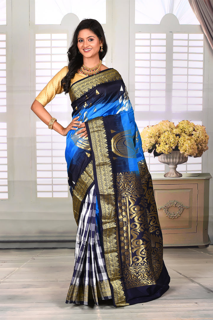 Blue Half & Half Semi Silk Saree - Keya Seth Exclusive