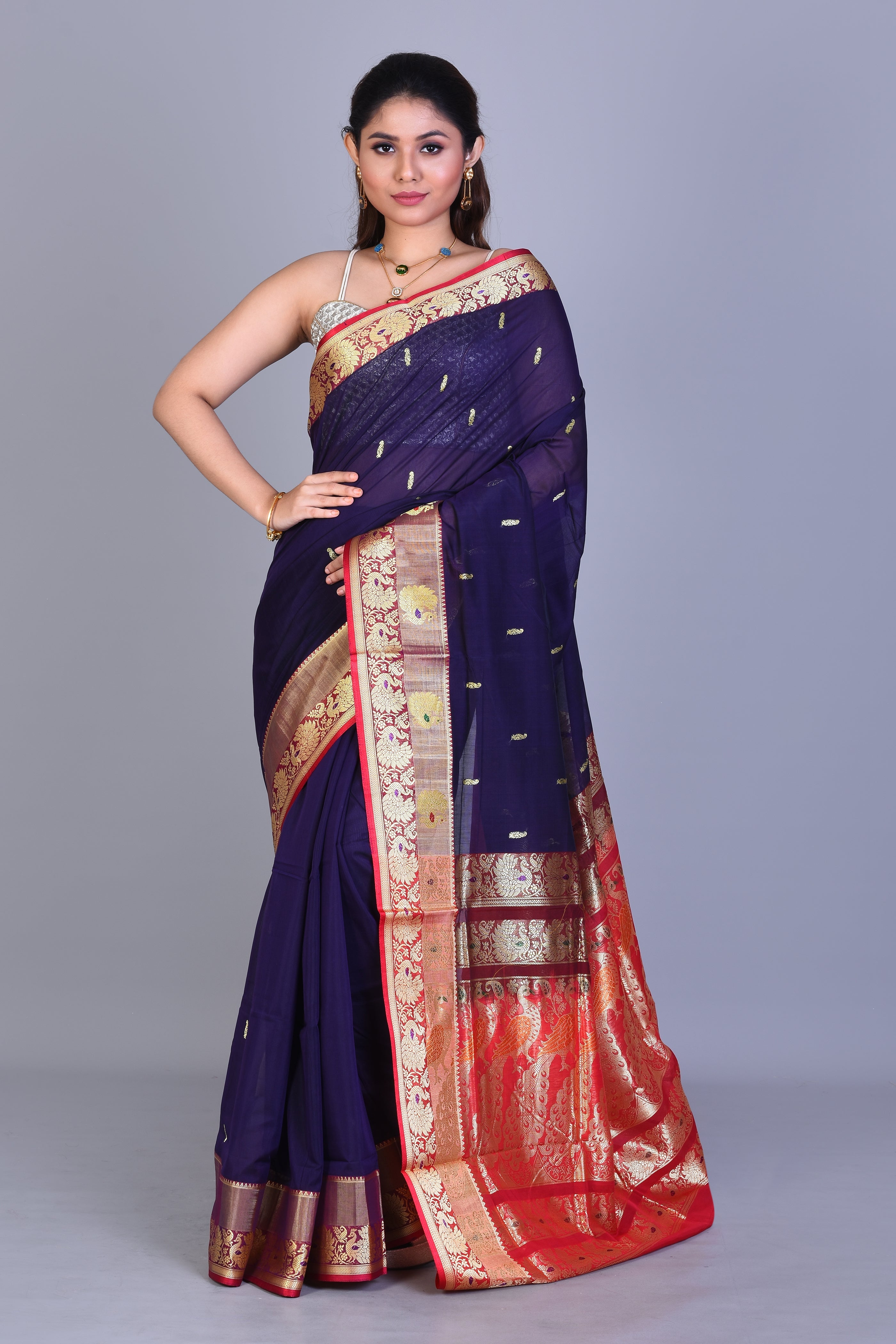 Navy Blue Pattu Silk Saree with Blouse Piece - Keya Seth Exclusive