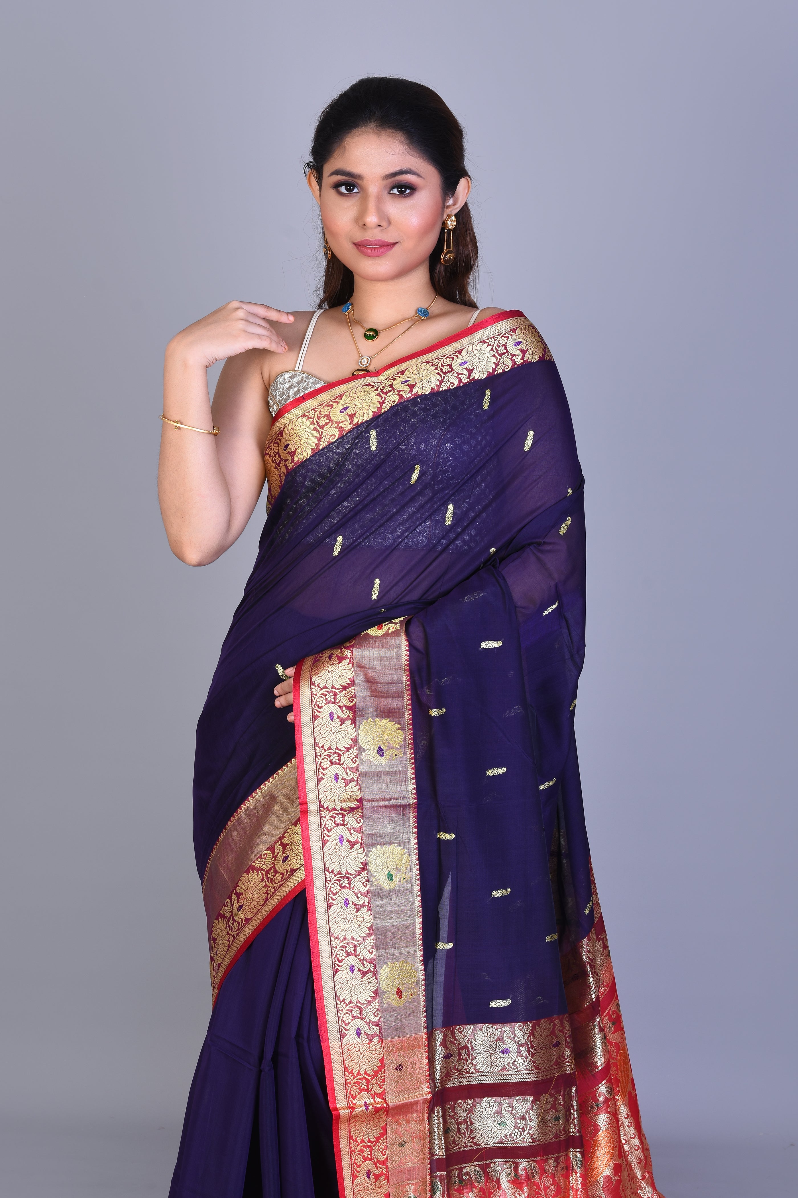 Navy Blue Pattu Silk Saree with Blouse Piece - Keya Seth Exclusive