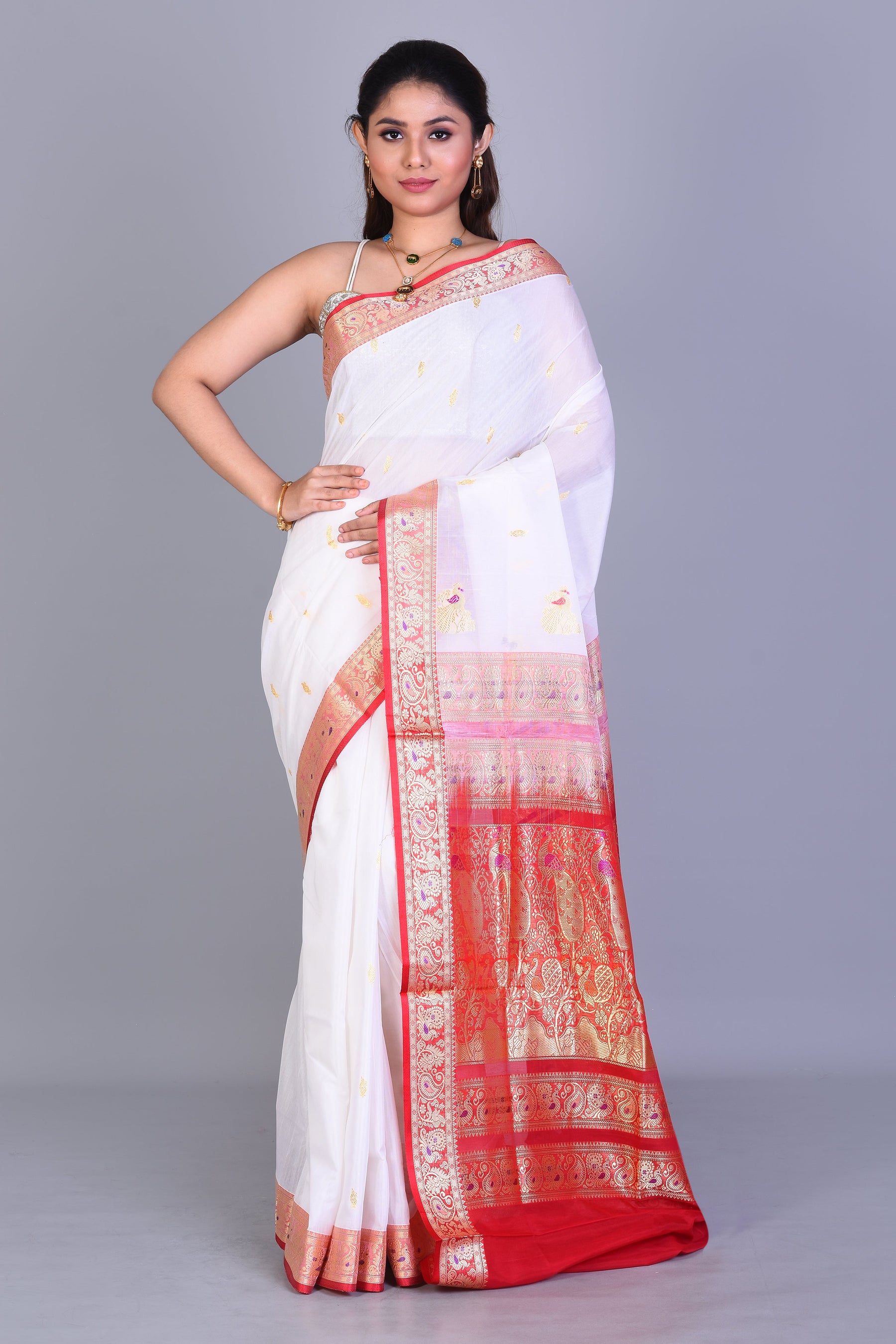 White Pattu Silk Saree with Blouse Piece - Keya Seth Exclusive