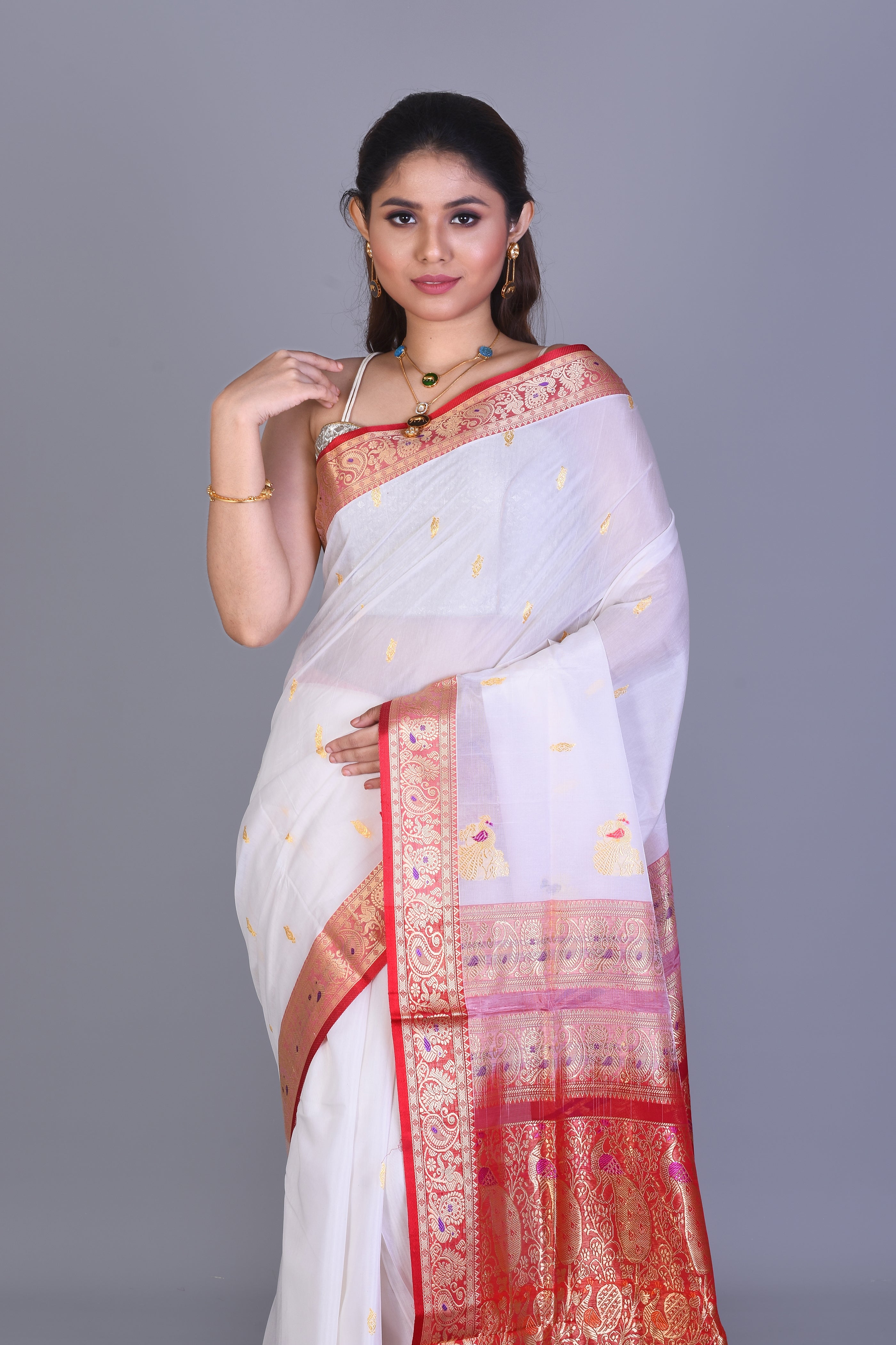 White Pattu Silk Saree with Blouse Piece - Keya Seth Exclusive