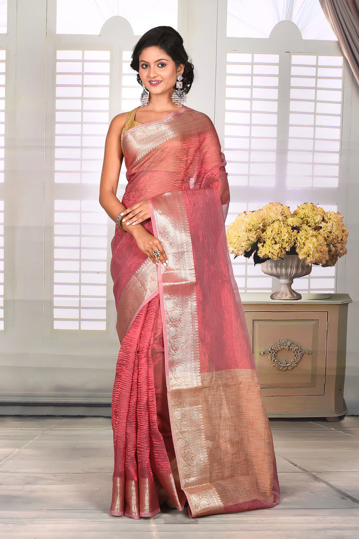 Peach Crushed Tissue Saree - Keya Seth Exclusive