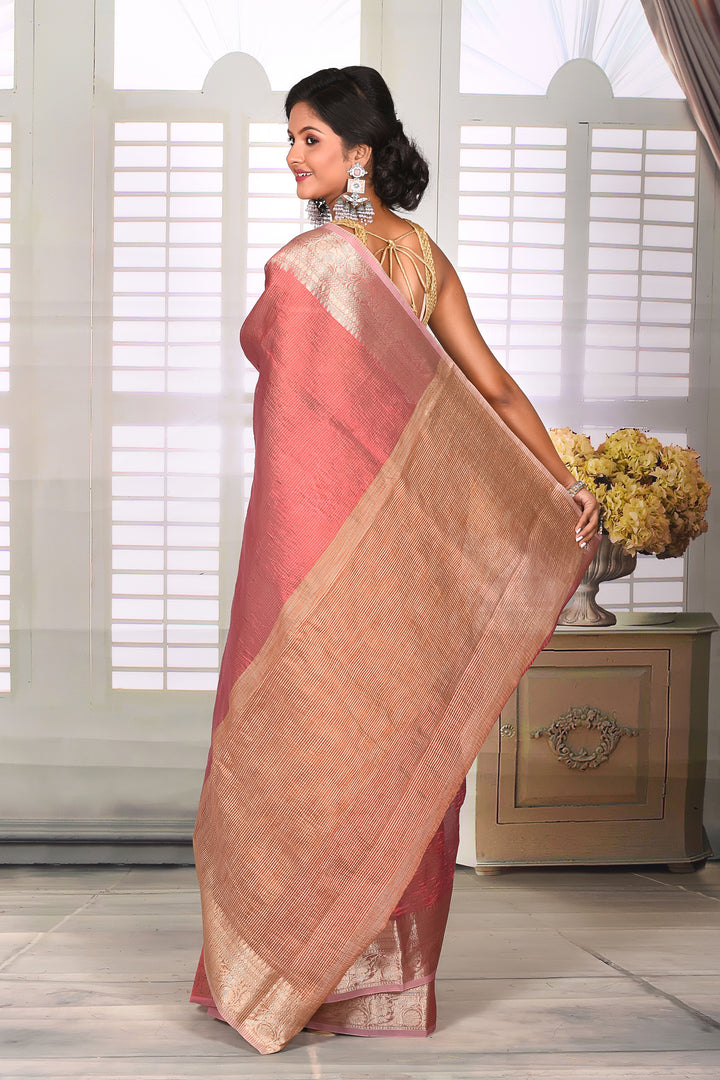 Peach Crushed Tissue Saree - Keya Seth Exclusive