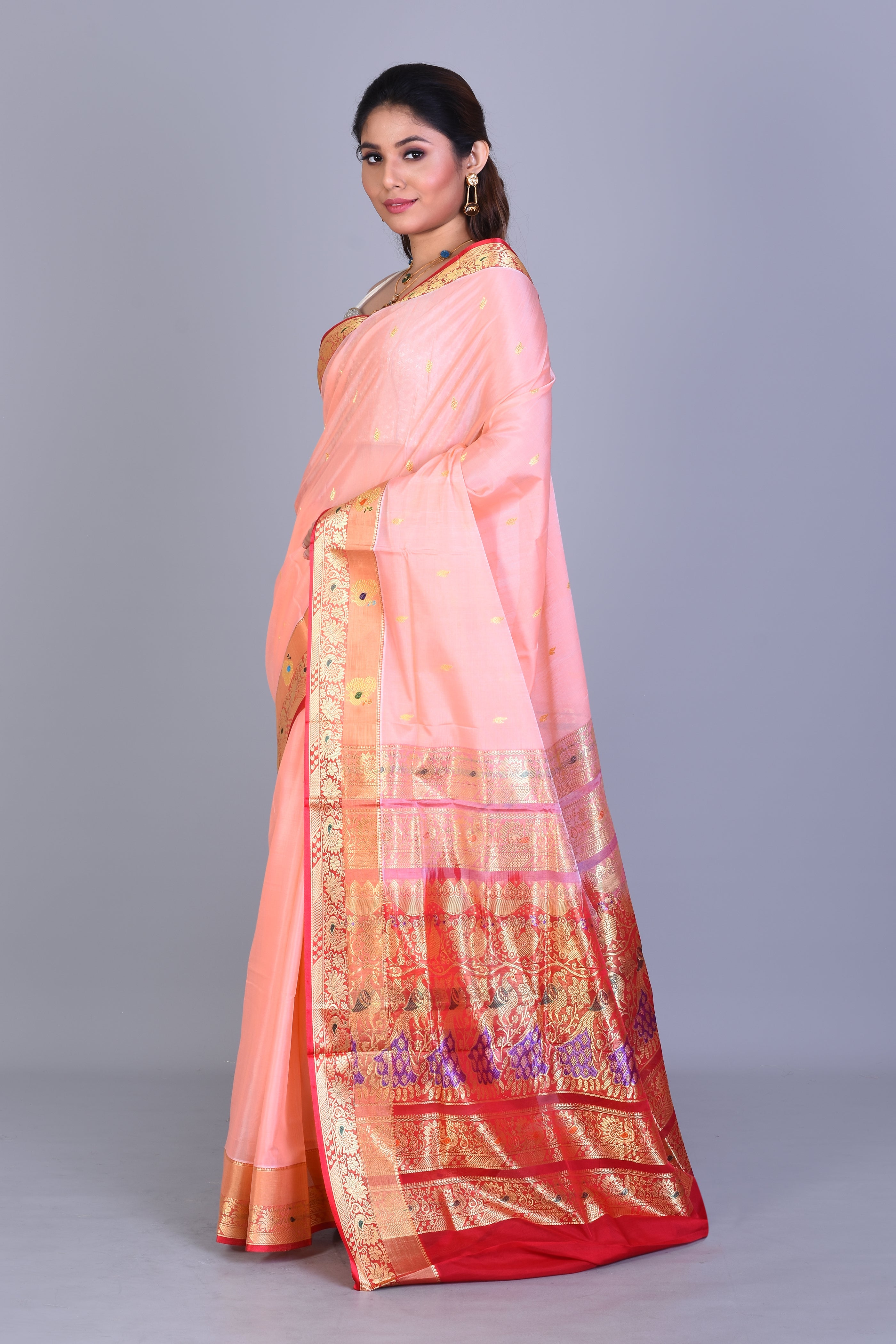 Light Peach Pattu Silk Saree with Blouse Piece - Keya Seth Exclusive