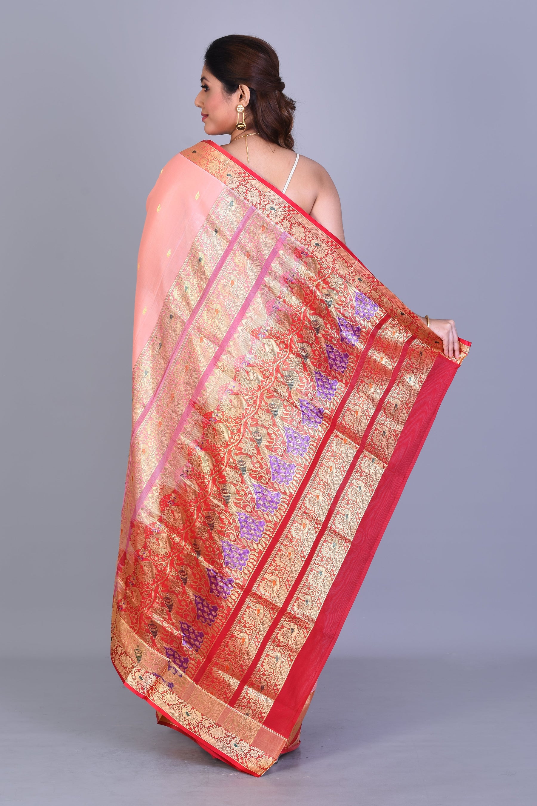 Light Peach Pattu Silk Saree with Blouse Piece - Keya Seth Exclusive