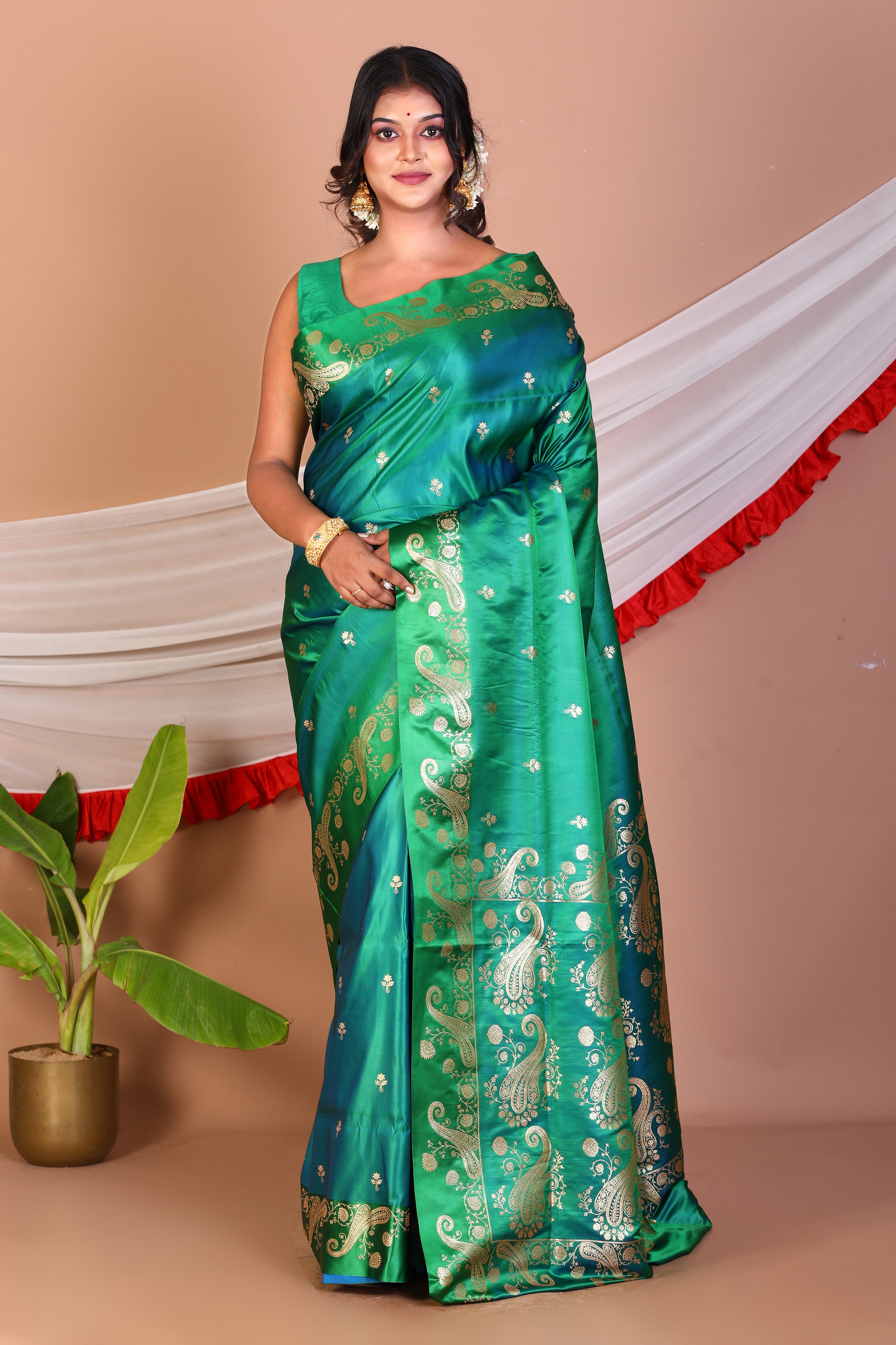 Green Blended Satin Silk Saree - Keya Seth Exclusive
