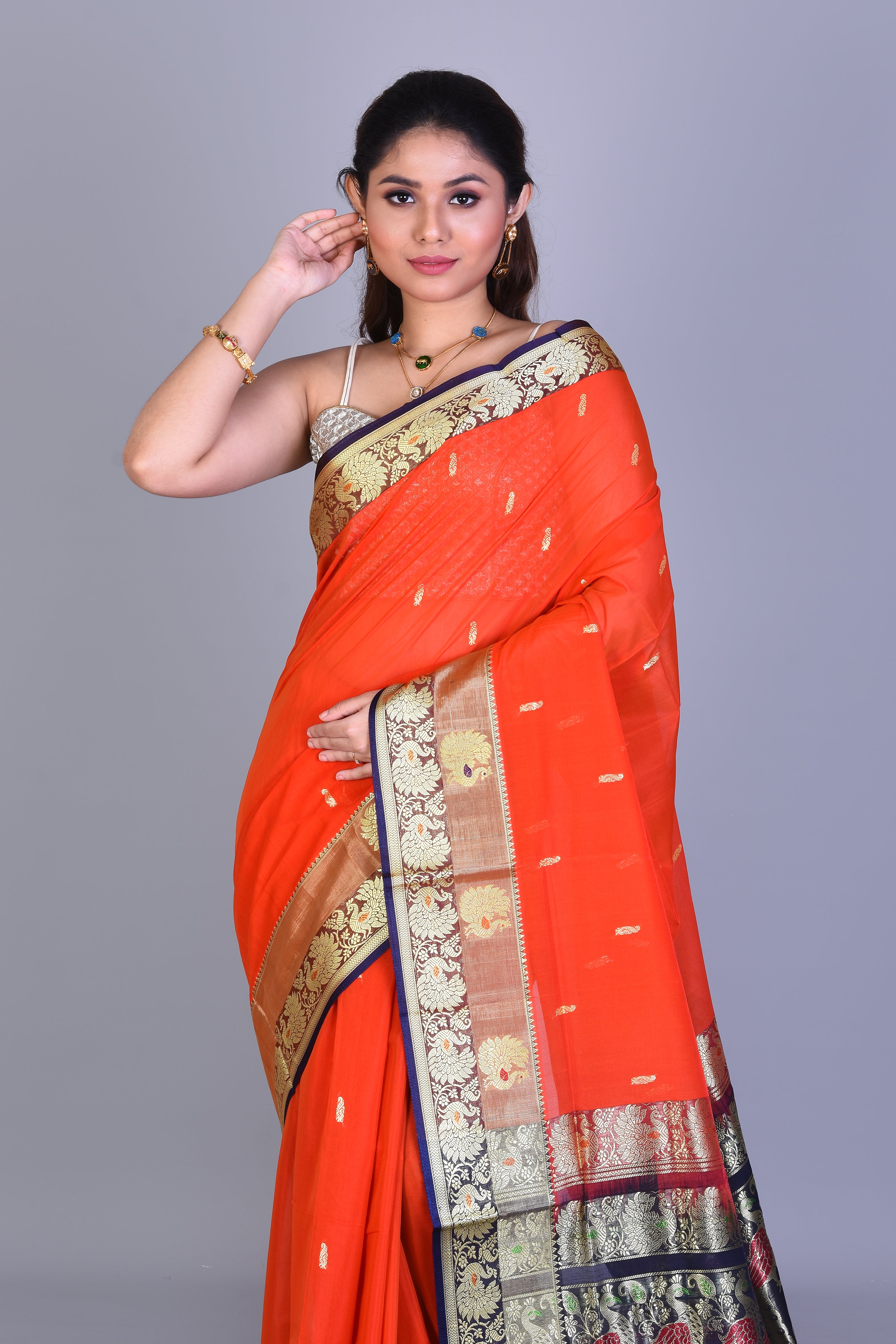 Rust Pattu Silk Saree with Blouse Piece - Keya Seth Exclusive