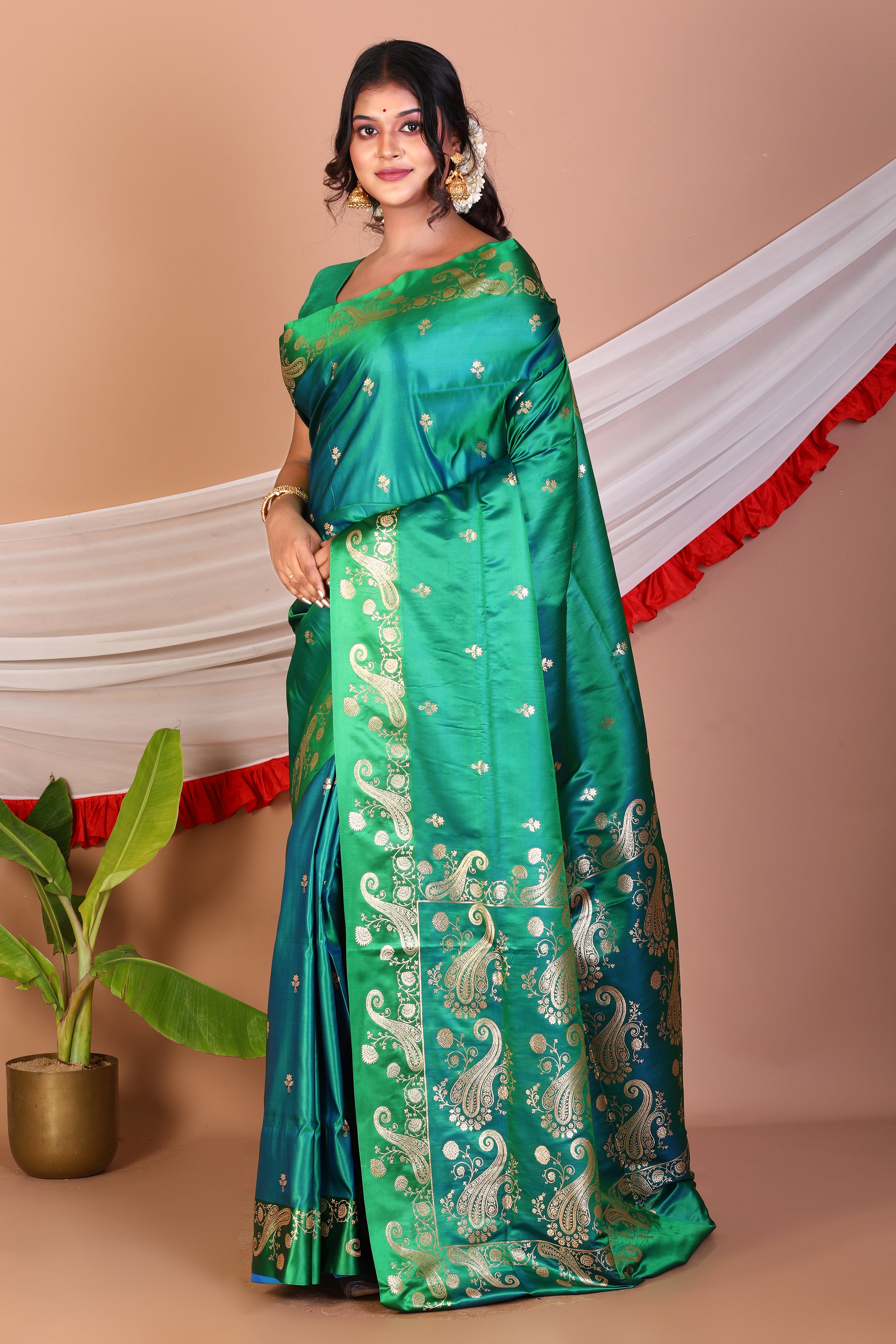 Green Blended Satin Silk Saree - Keya Seth Exclusive