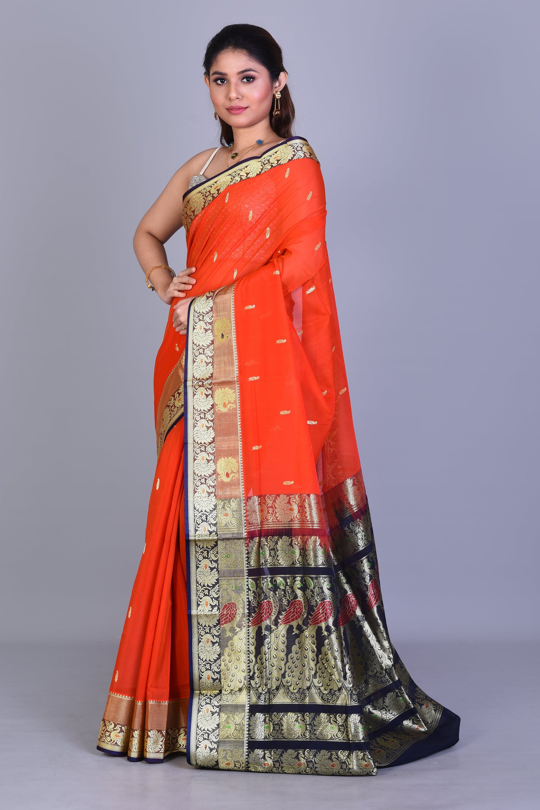 Rust Pattu Silk Saree with Blouse Piece - Keya Seth Exclusive