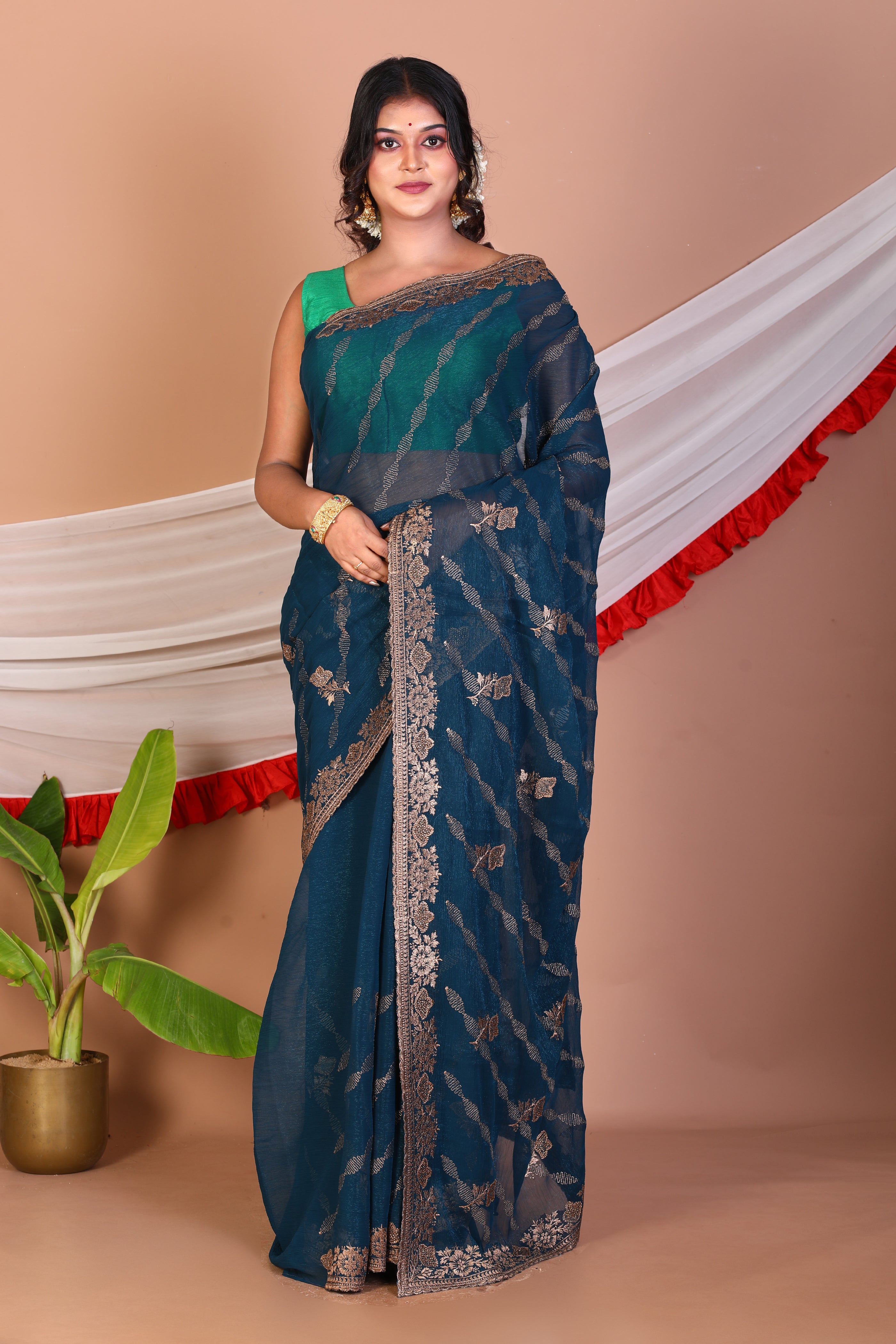 Blue Blended Khaddi Saree - Keya Seth Exclusive