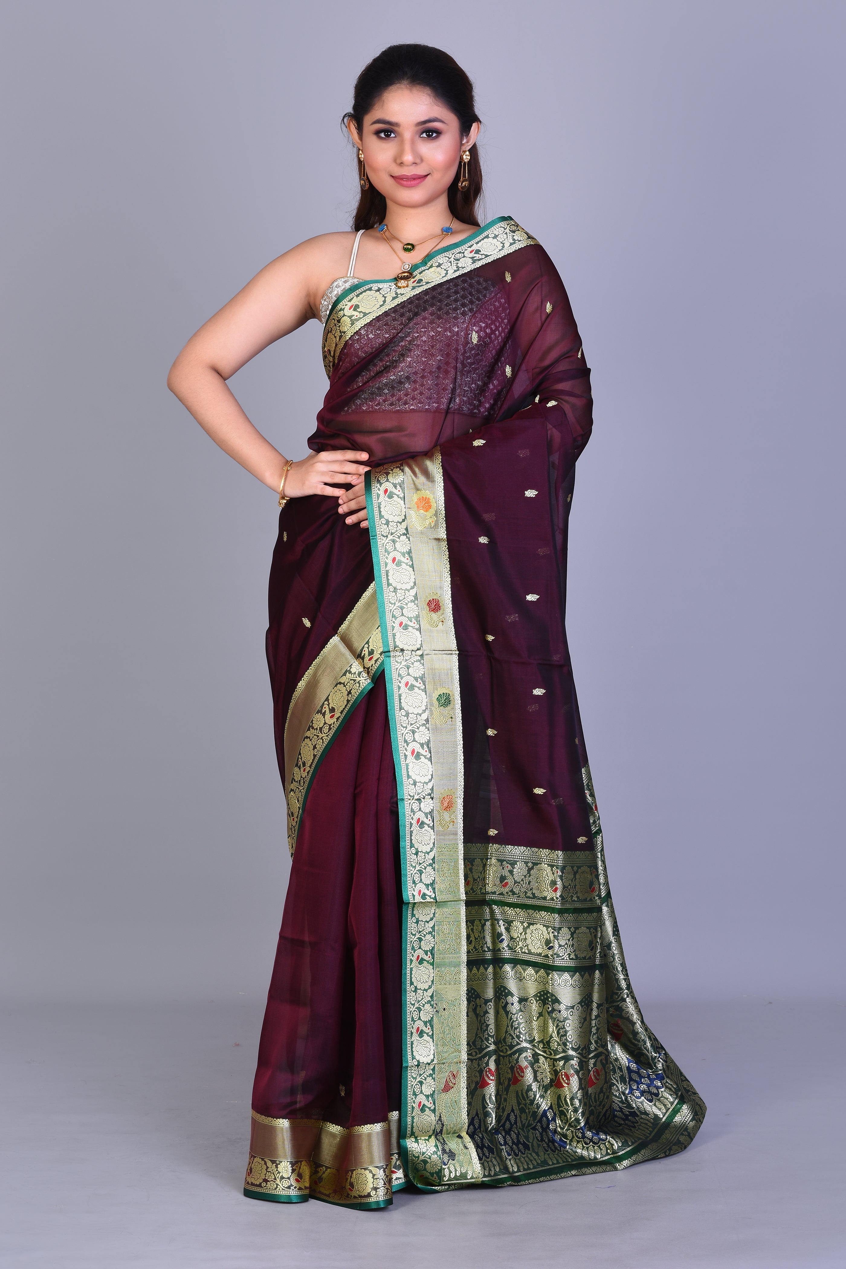 Wine Pattu Silk Saree with Blouse Piece - Keya Seth Exclusive