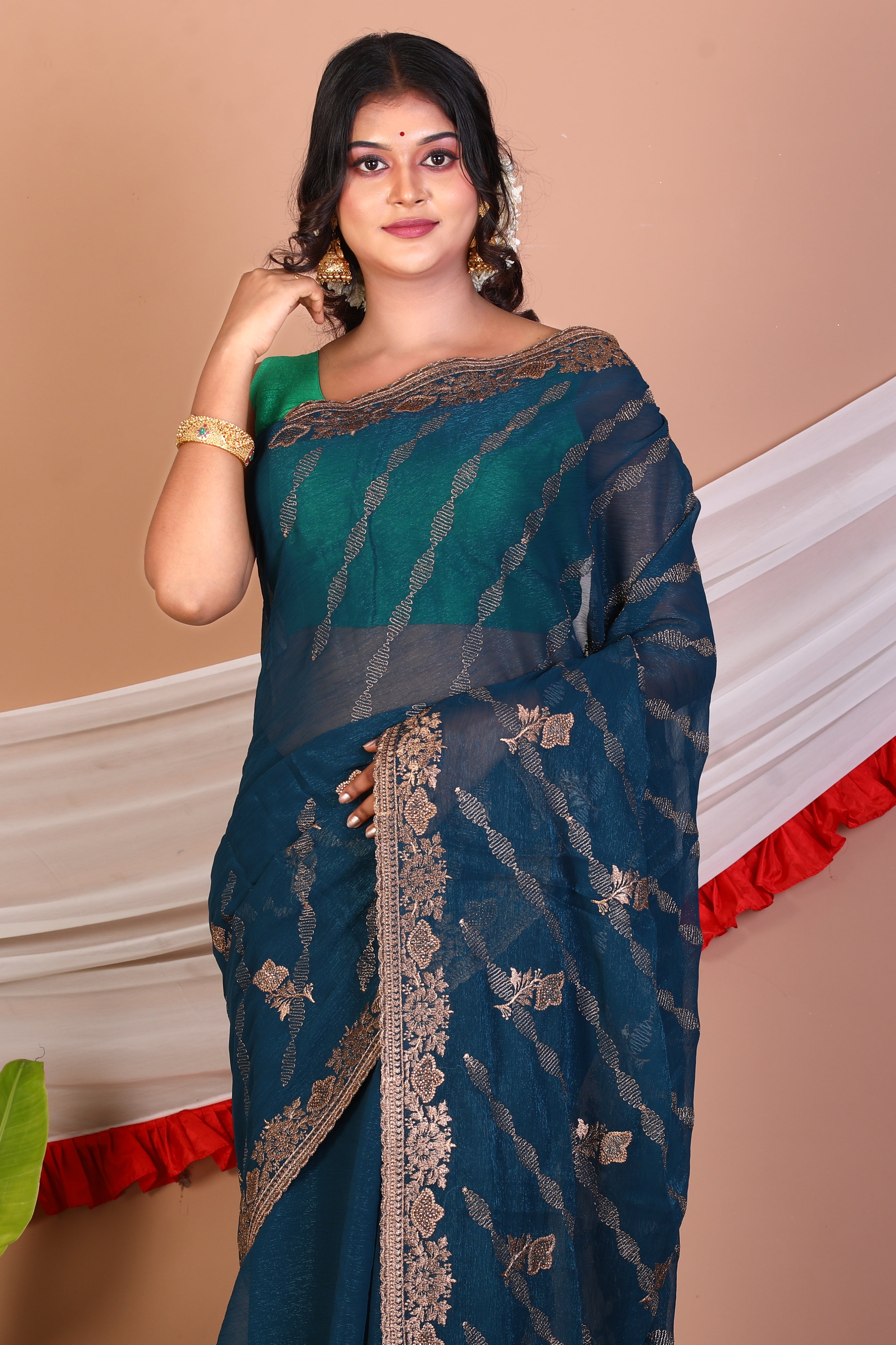 Blue Blended Khaddi Saree - Keya Seth Exclusive