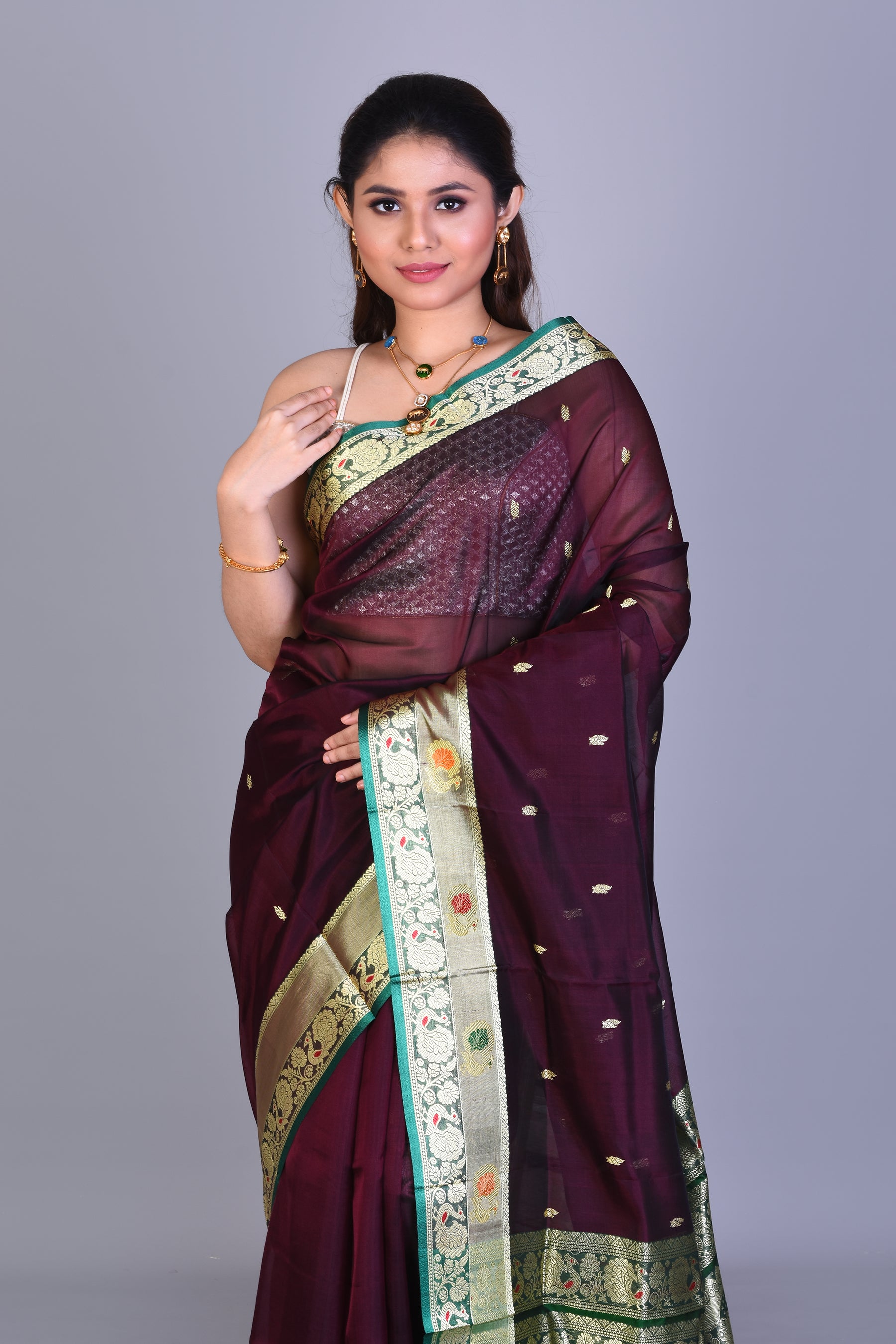 Wine Pattu Silk Saree with Blouse Piece - Keya Seth Exclusive