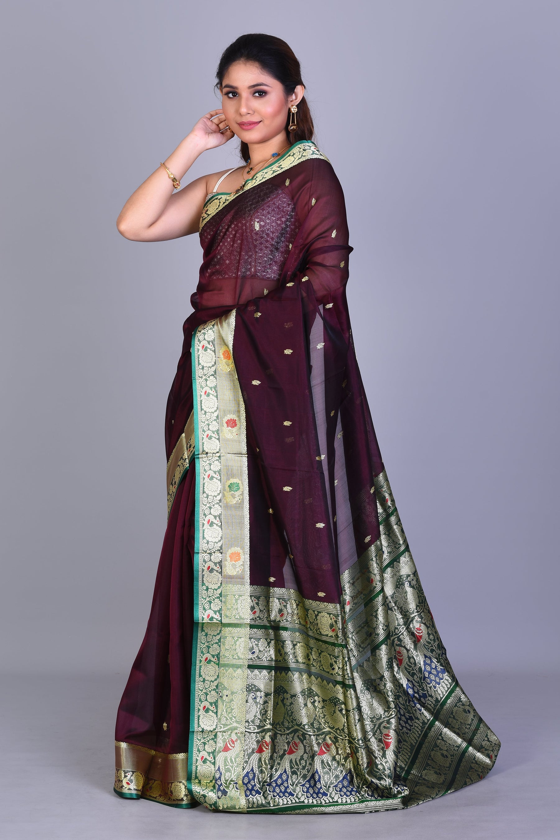 Wine Pattu Silk Saree with Blouse Piece - Keya Seth Exclusive