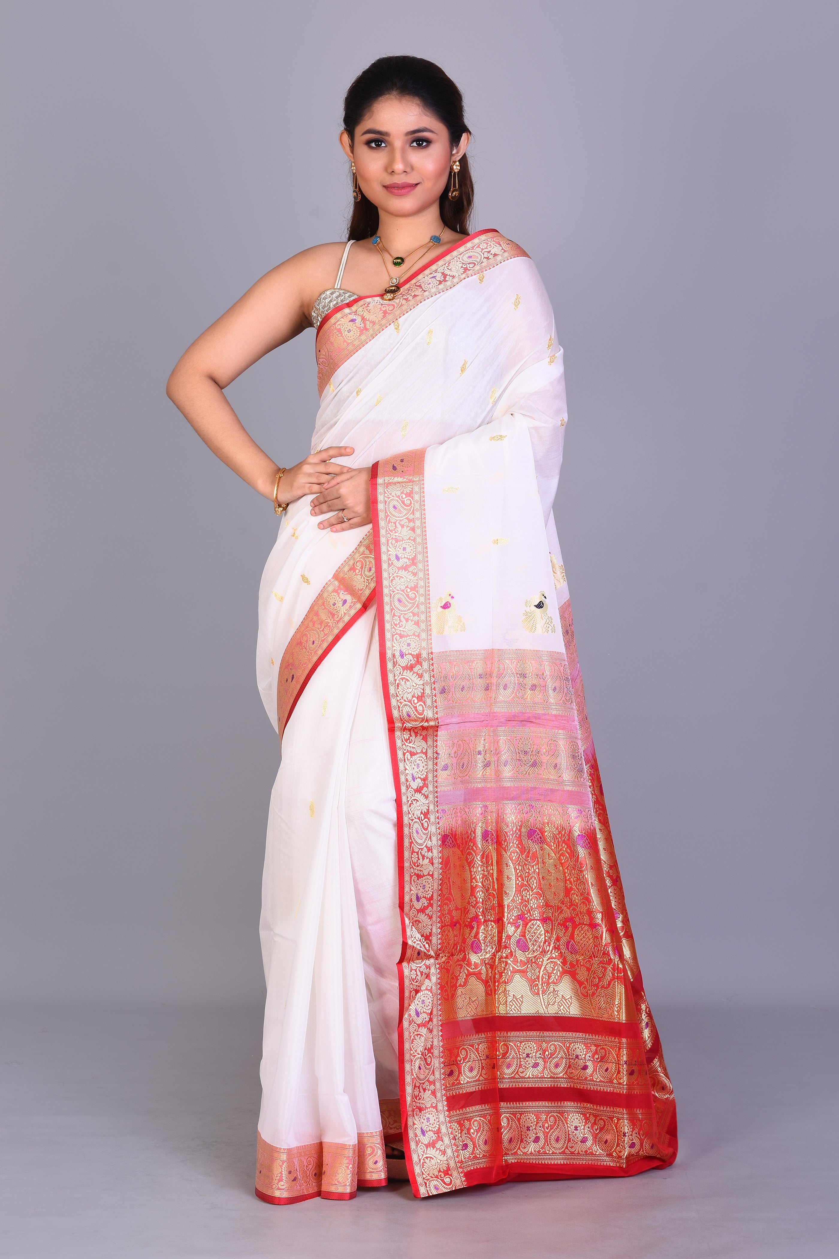 White Pattu Silk Saree with Blouse Piece - Keya Seth Exclusive