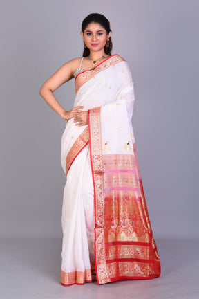 White Pattu Silk Saree with Blouse Piece - Keya Seth Exclusive